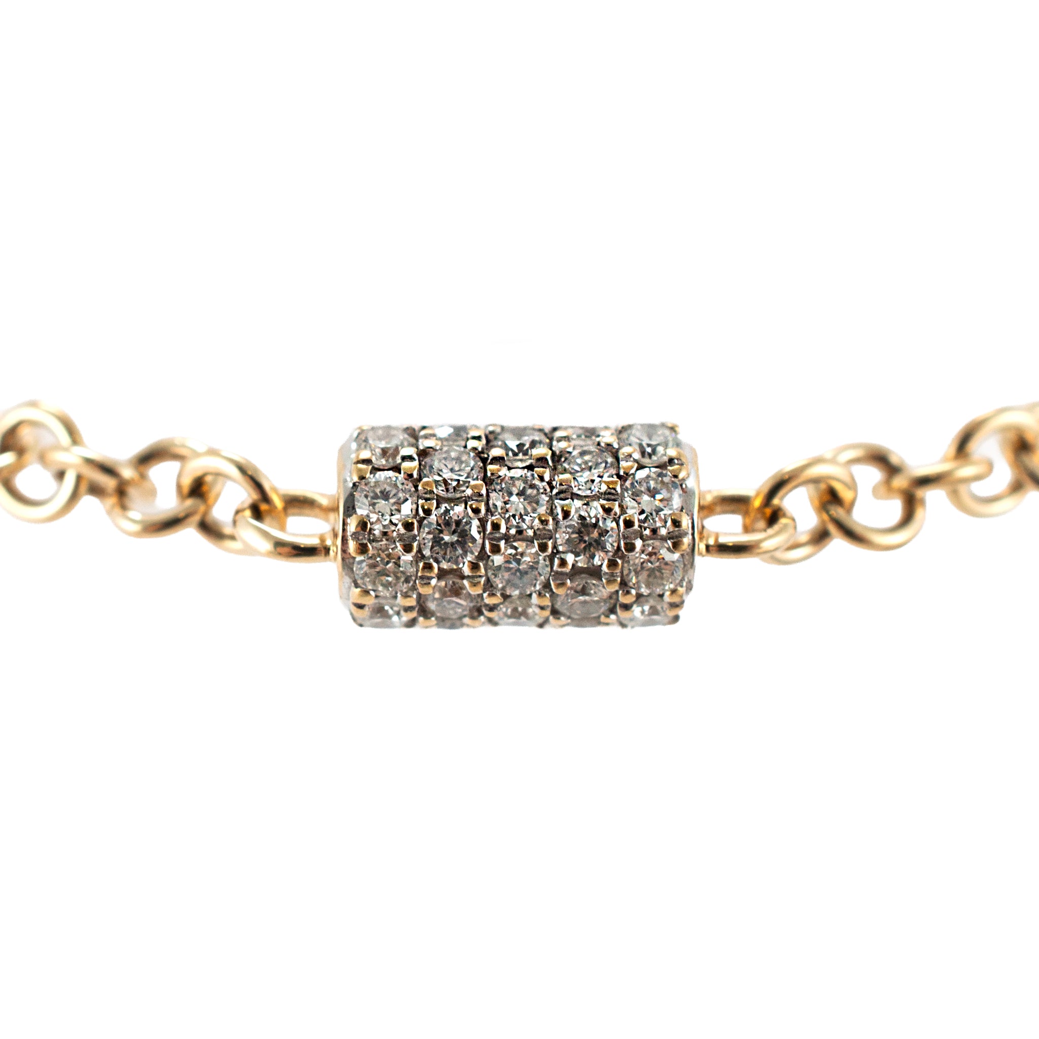 14K Rose Gold 0.41ctw Pave Diamond Barrel Rondelle Charm Chain Link Bracelet