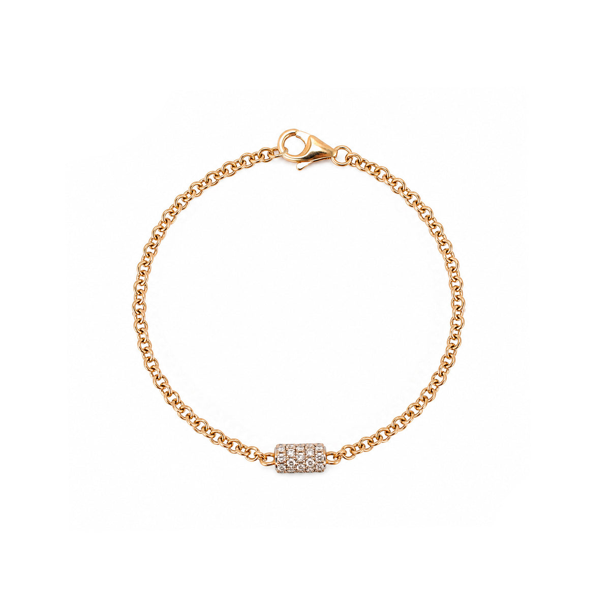 14K Rose Gold 0.41ctw Pave Diamond Barrel Rondelle Charm Chain Link Bracelet