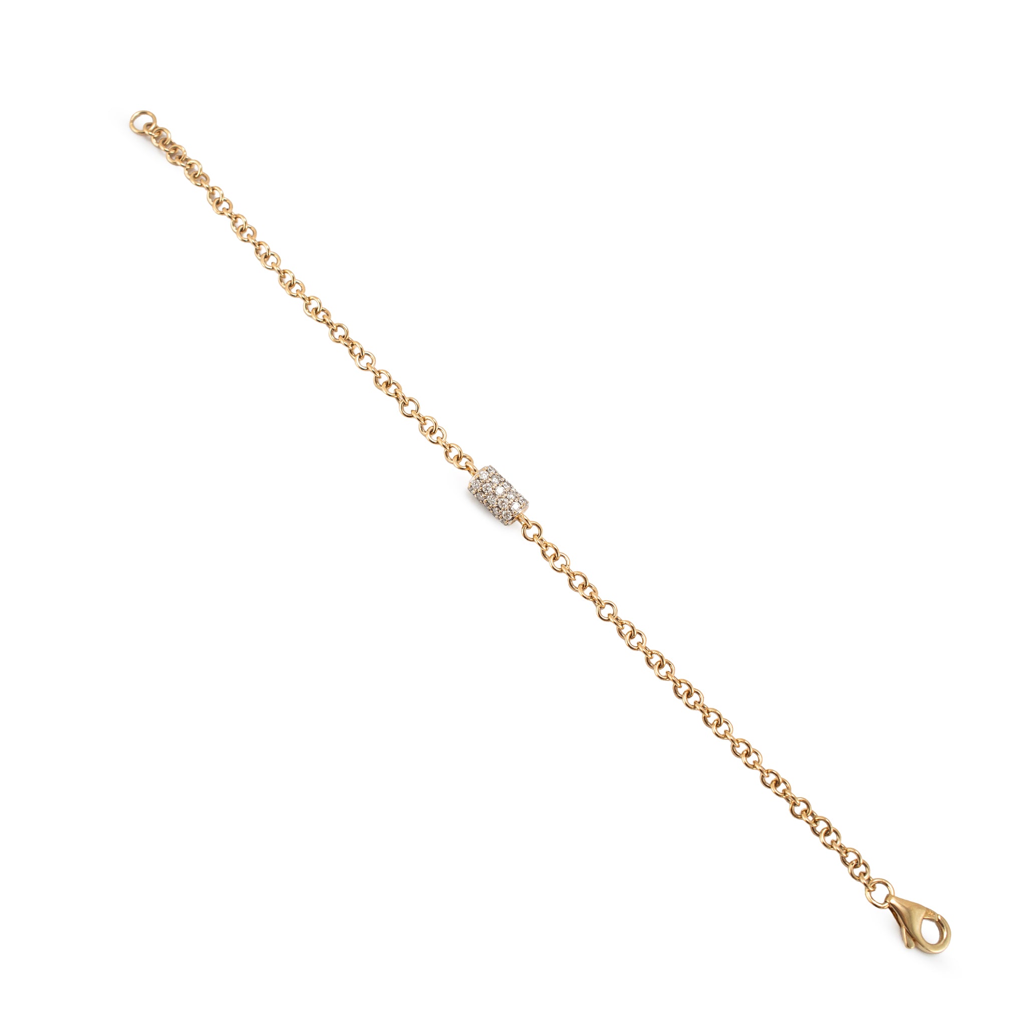 14K Rose Gold 0.41ctw Pave Diamond Barrel Rondelle Charm Chain Link Bracelet
