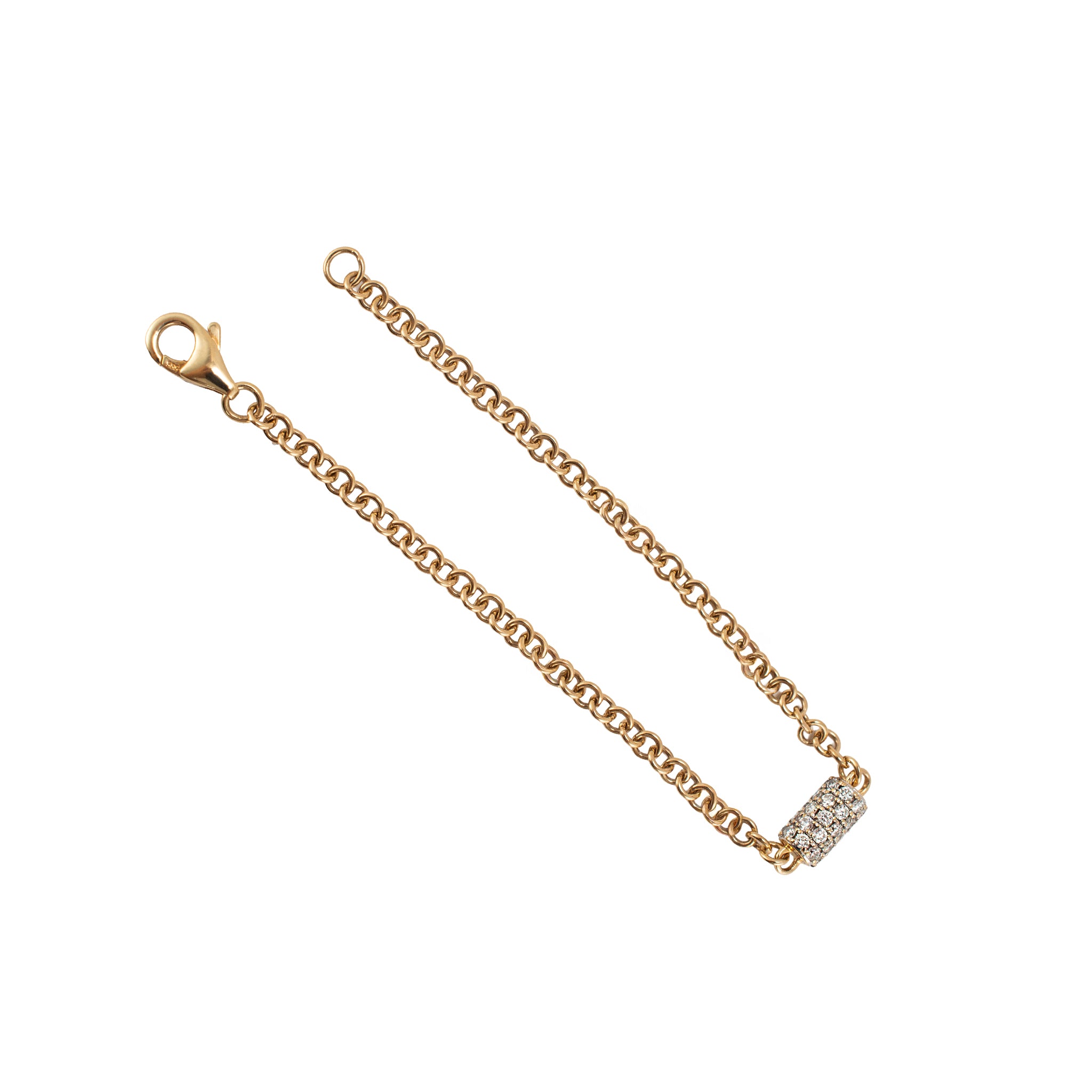 14K Rose Gold 0.41ctw Pave Diamond Barrel Rondelle Charm Chain Link Bracelet