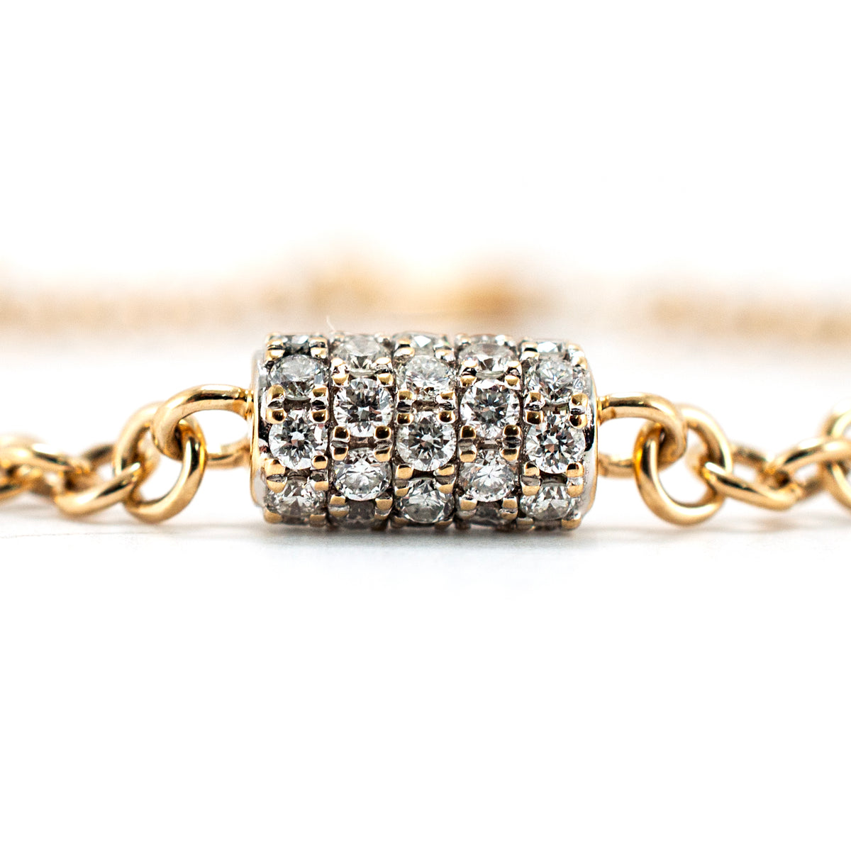 14K Rose Gold 0.41ctw Pave Diamond Barrel Rondelle Charm Chain Link Bracelet