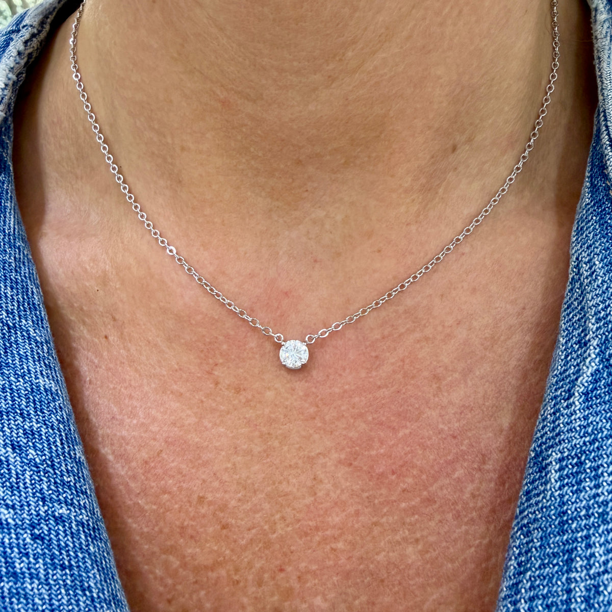 Unisex 18K White & Yellow Gold 0.51ct Diamond Solitaire Chocker Pendant Necklace