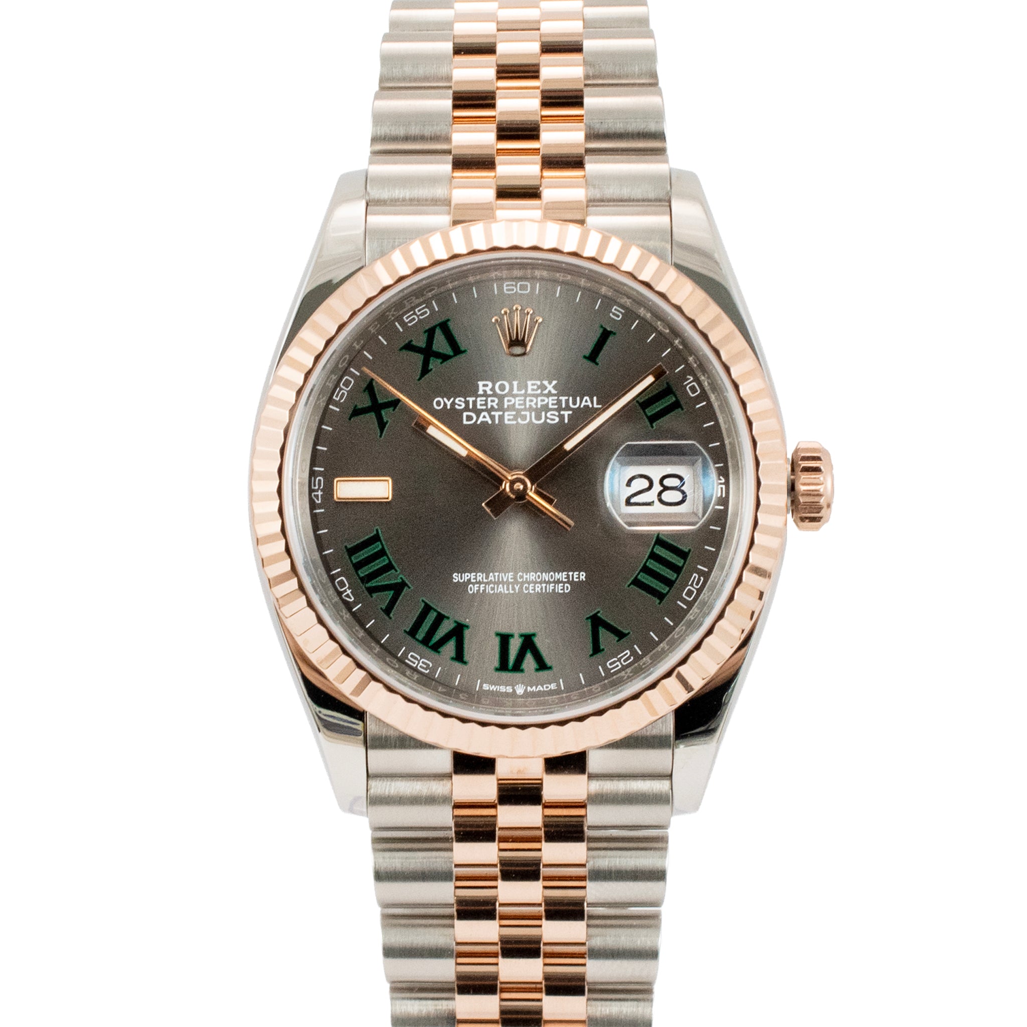 Rolex Datejust 36MM 126231 Wimbledon Jubilee Fluted Rose Gold Steel Watch