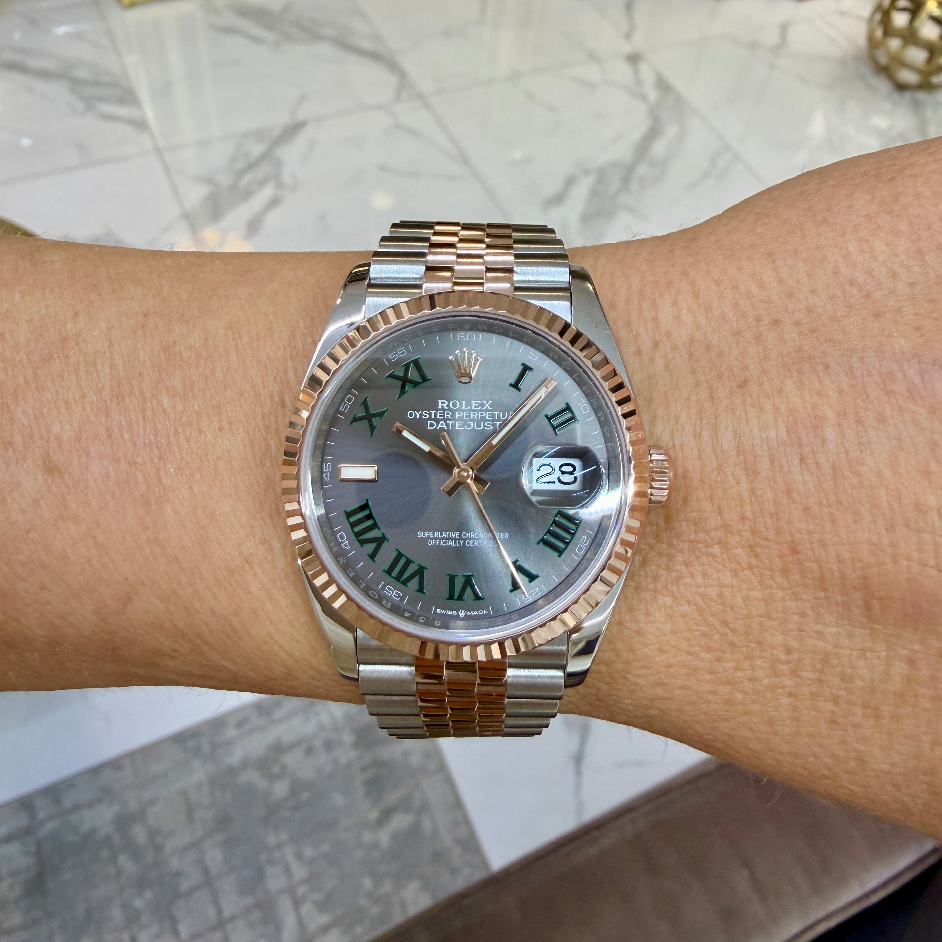 Rolex Datejust 36MM 126231 Wimbledon Jubilee Fluted Rose Gold Steel Watch