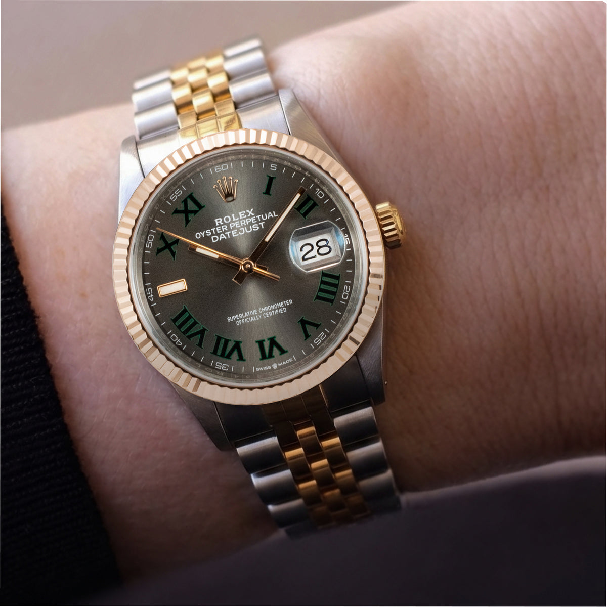 Rolex Datejust 36MM 126231 Wimbledon Jubilee Fluted Rose Gold Steel Watch
