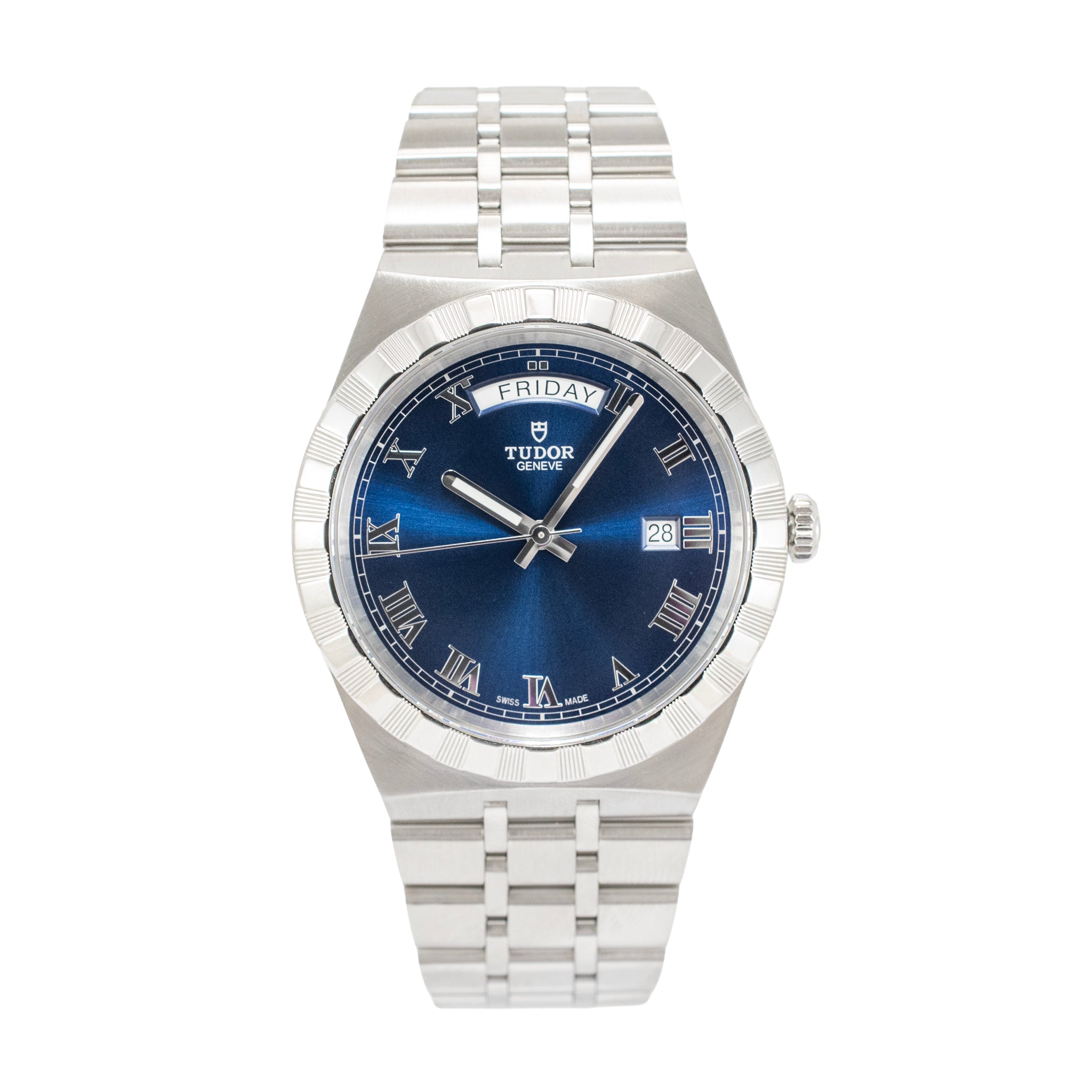Tudor Royal 41MM 28600 Roman Blue Dial Day-Date Stainless Steel Automatic Watch