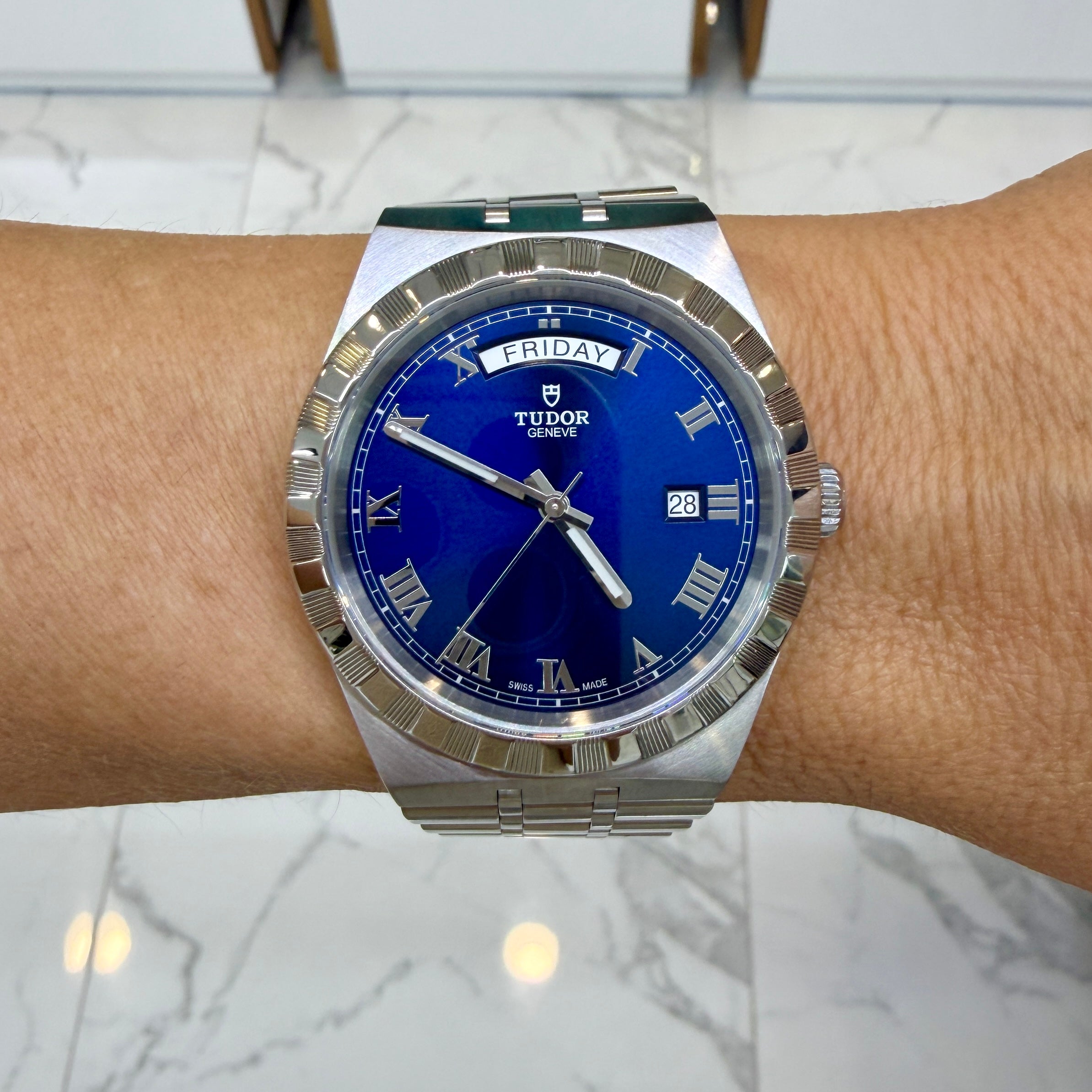 Tudor Royal 41MM 28600 Roman Blue Dial Day-Date Stainless Steel Automatic Watch