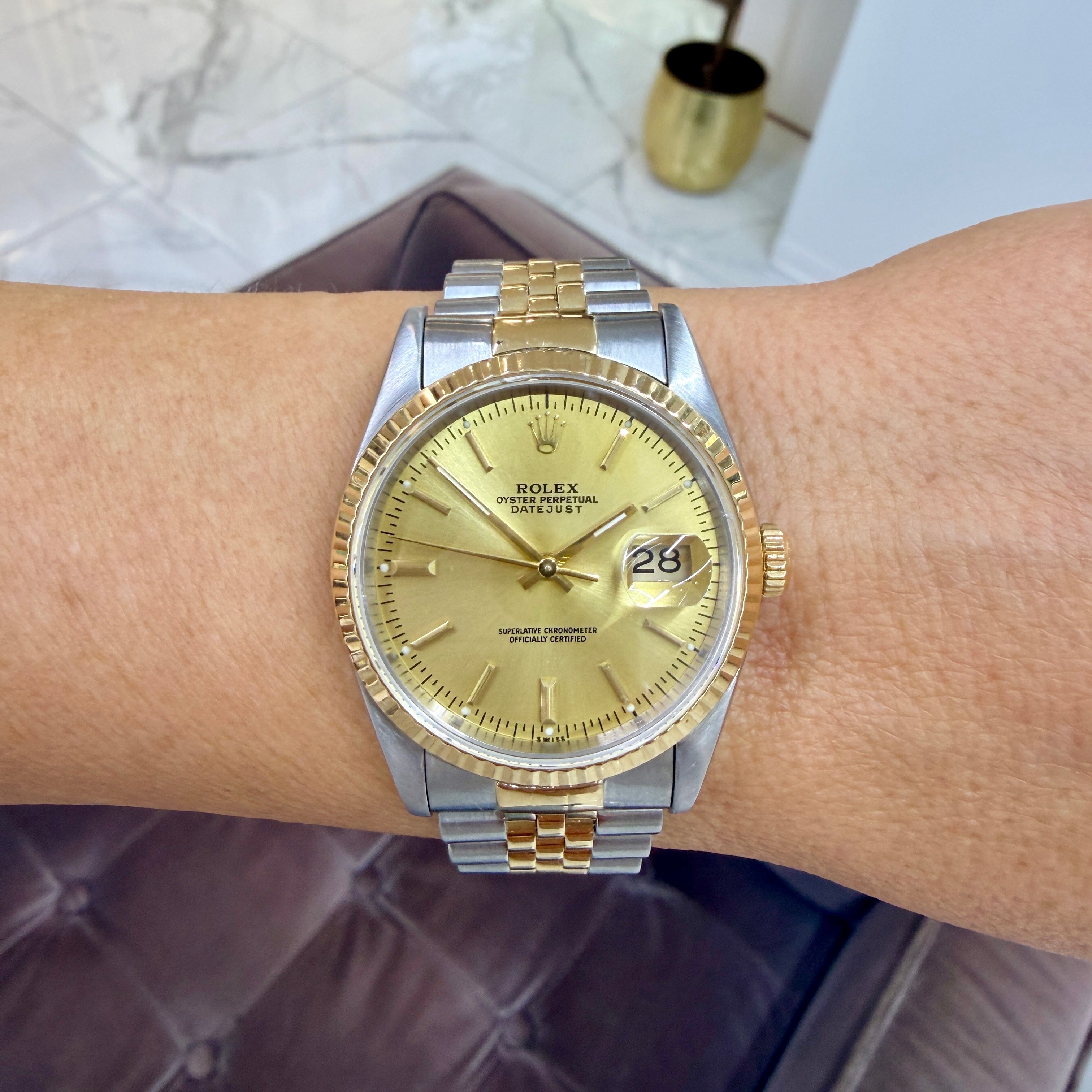 Rolex Datejust 36MM 16233 Champaign Dial Two Tone Gold Steel Automatic Watch