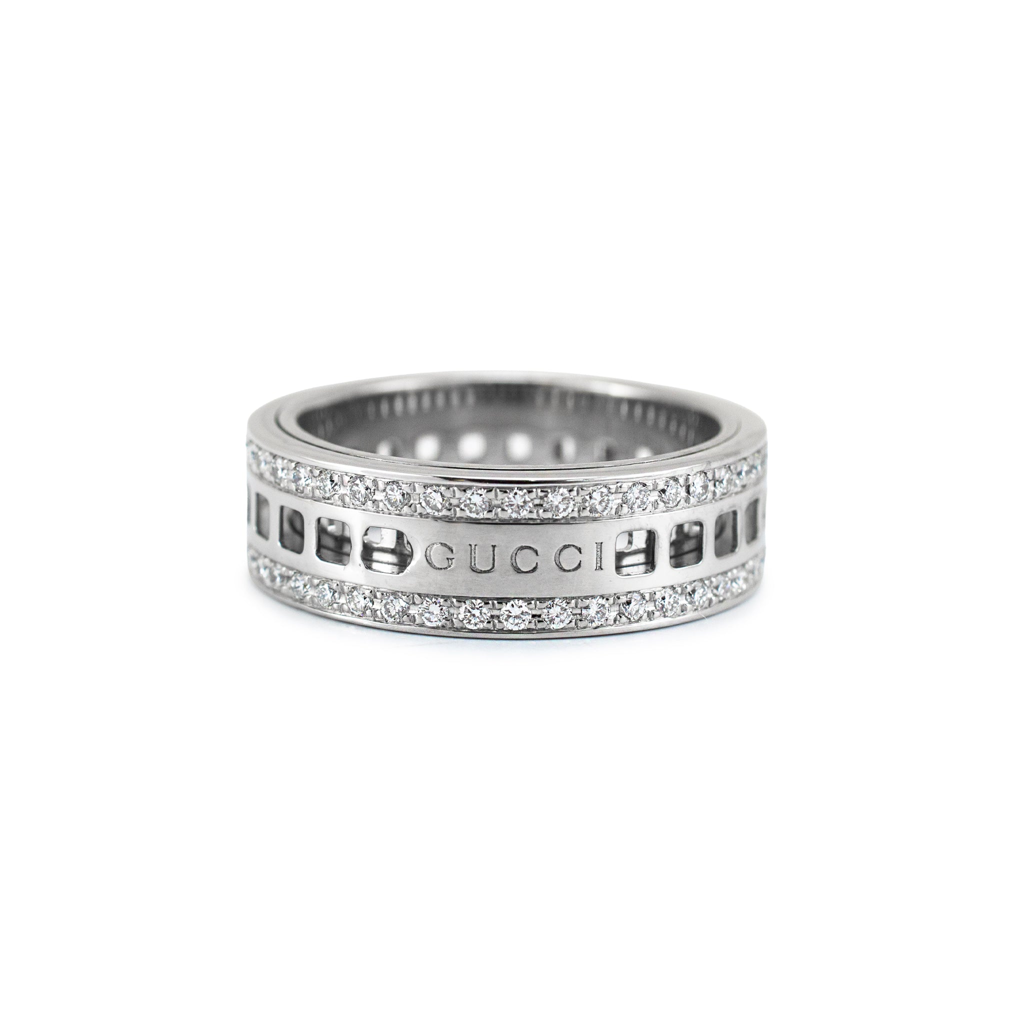Men’s Retired Gucci 18K White Gold 0.99ctw Diamond Eternity Spinning Band Ring