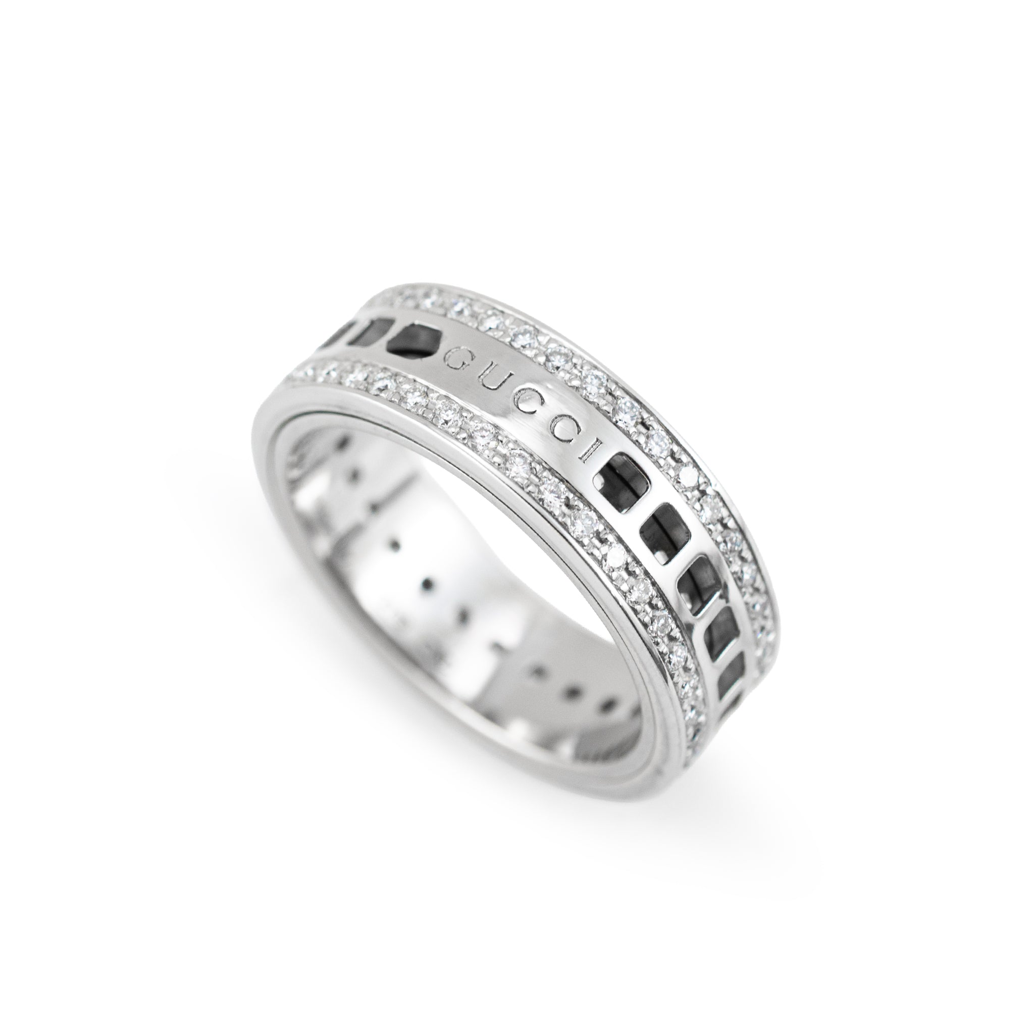 Men’s Retired Gucci 18K White Gold 0.99ctw Diamond Eternity Spinning Band Ring