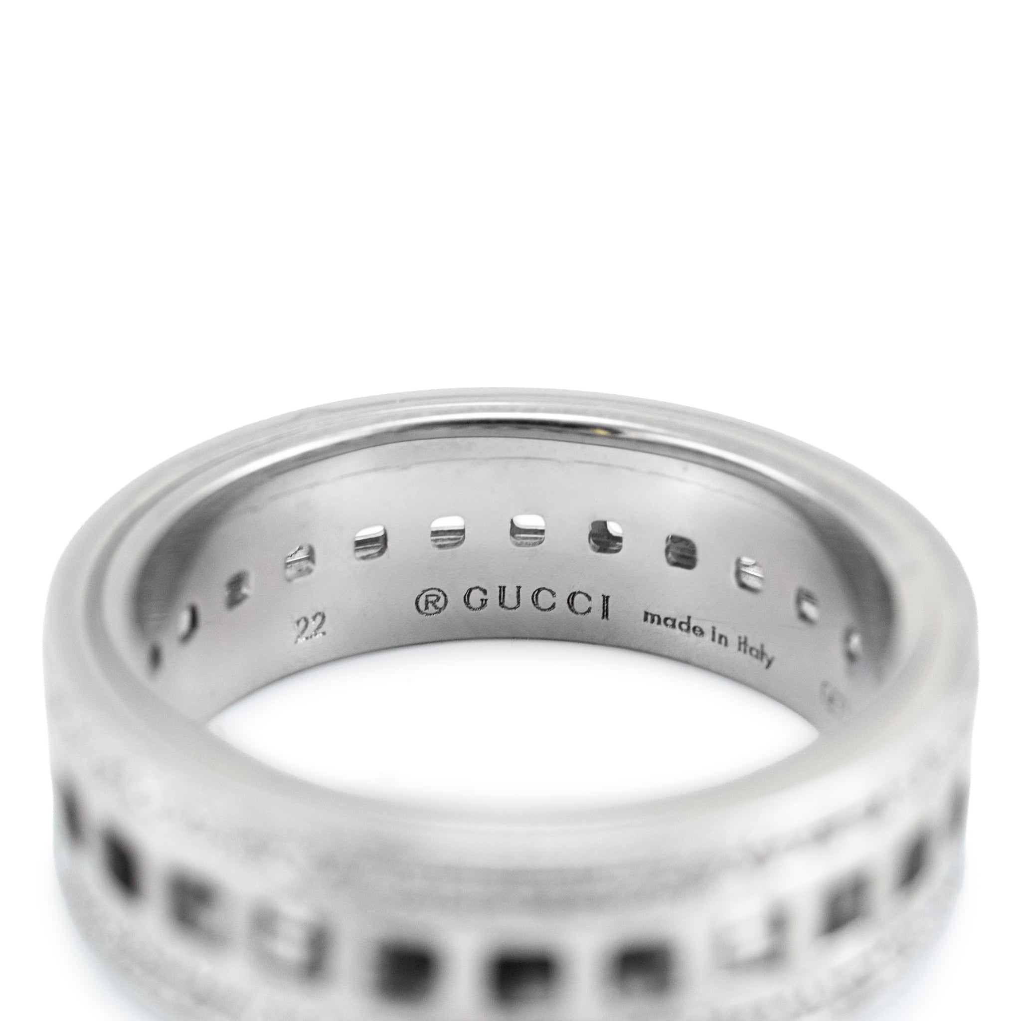 Men’s Retired Gucci 18K White Gold 0.99ctw Diamond Eternity Spinning Band Ring