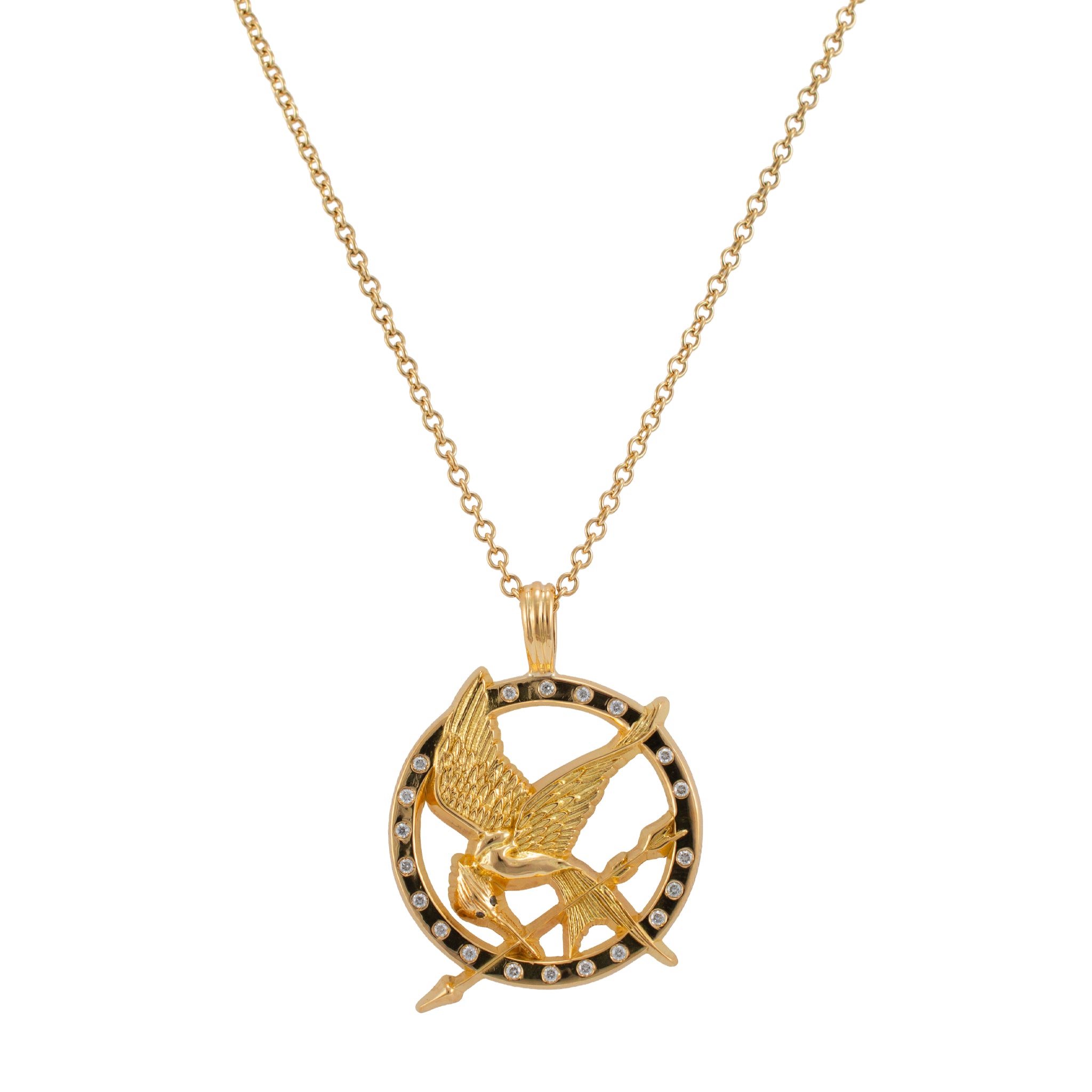 18K Yellow Gold Diamond “The Original Hunger Games Mockingjay” Pendant Necklace