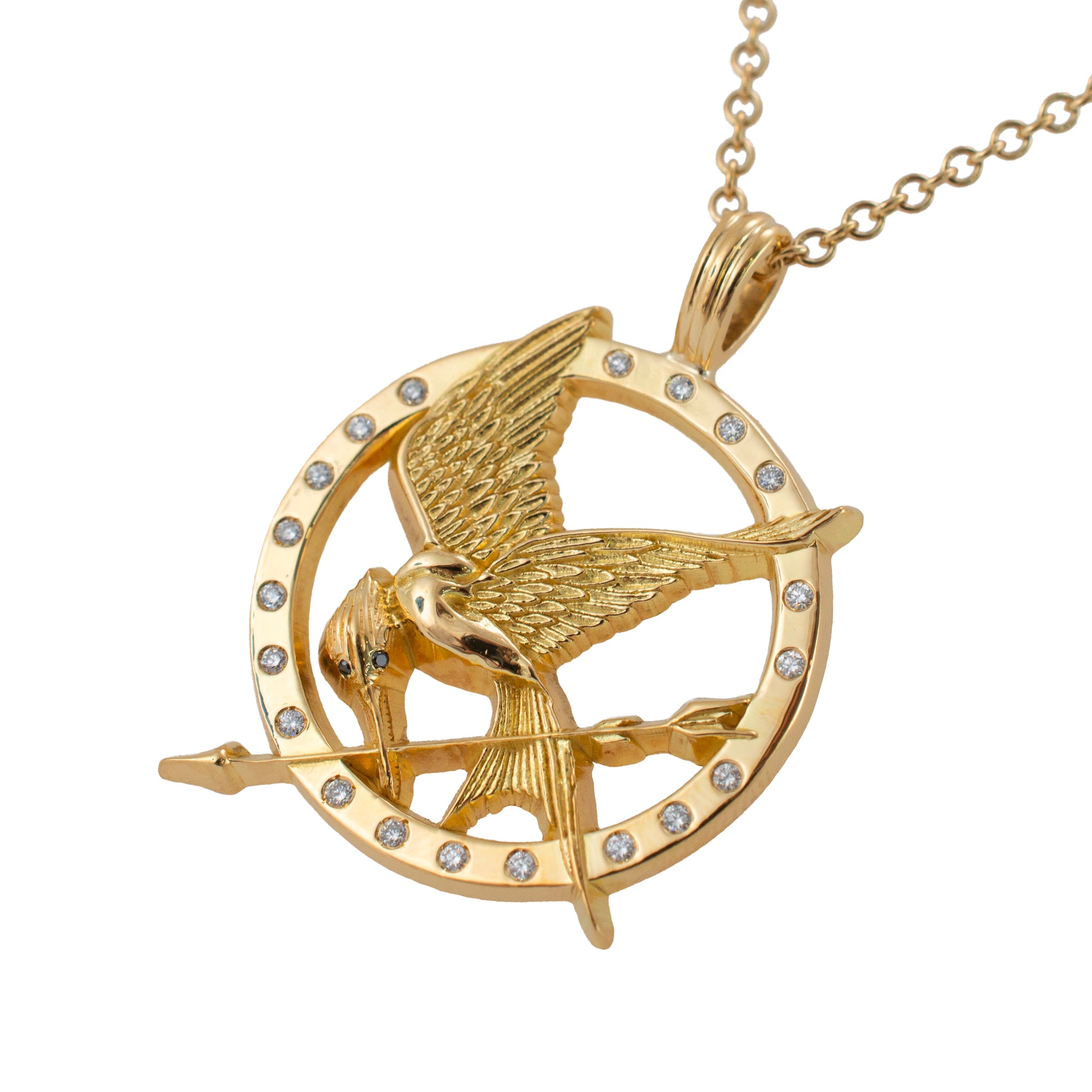 18K Yellow Gold Diamond “The Original Hunger Games Mockingjay” Pendant Necklace