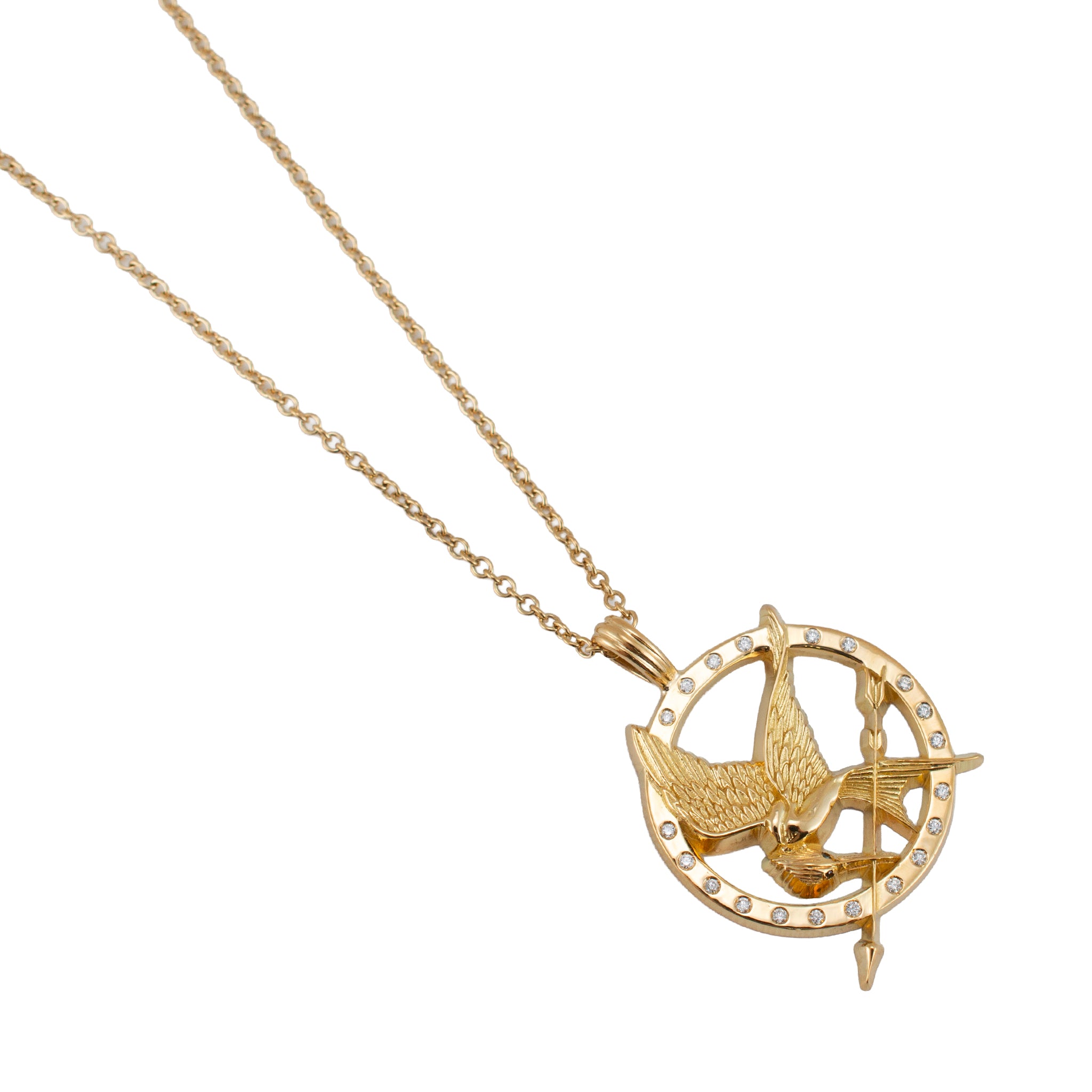 18K Yellow Gold Diamond “The Original Hunger Games Mockingjay” Pendant Necklace