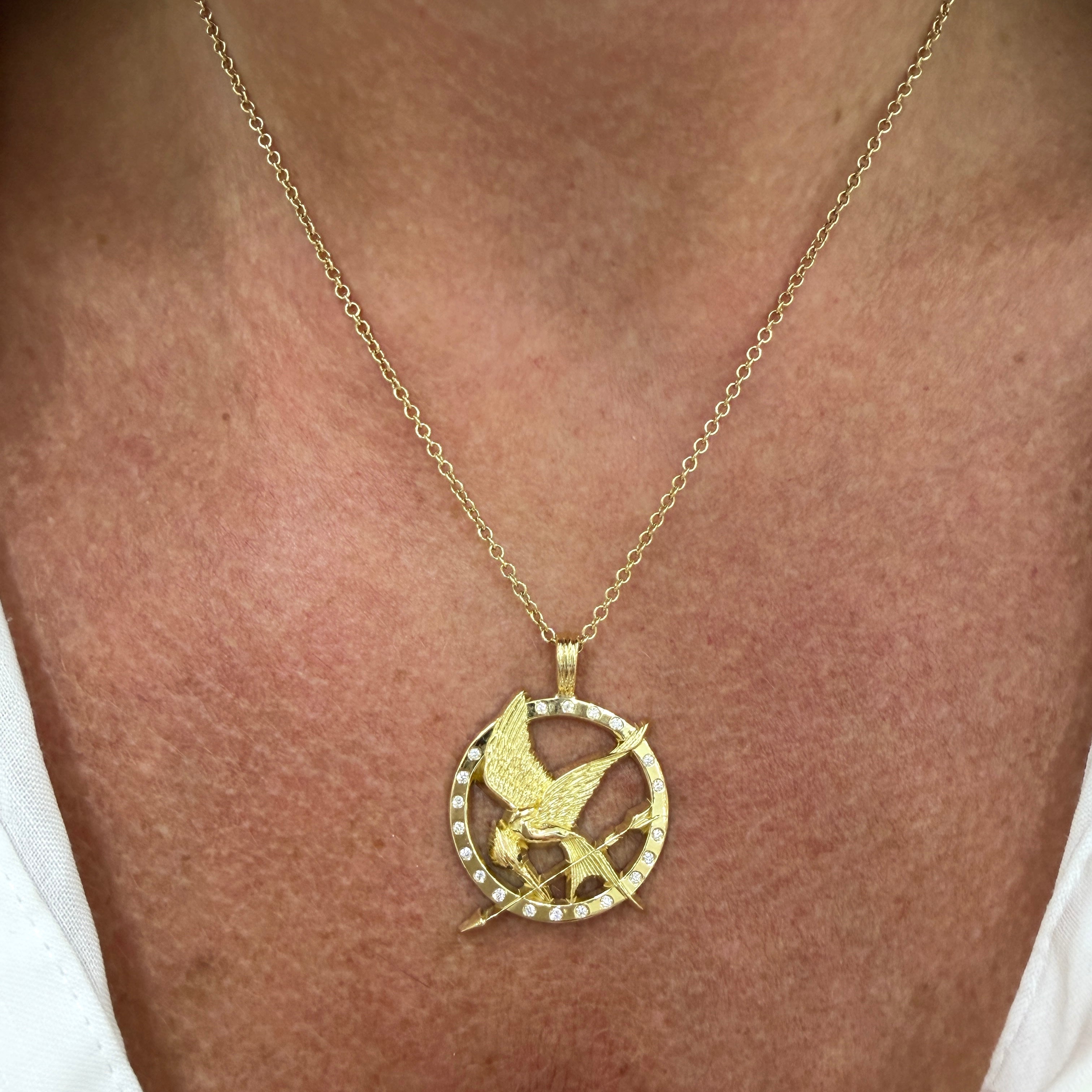 18K Yellow Gold Diamond “The Original Hunger Games Mockingjay” Pendant Necklace
