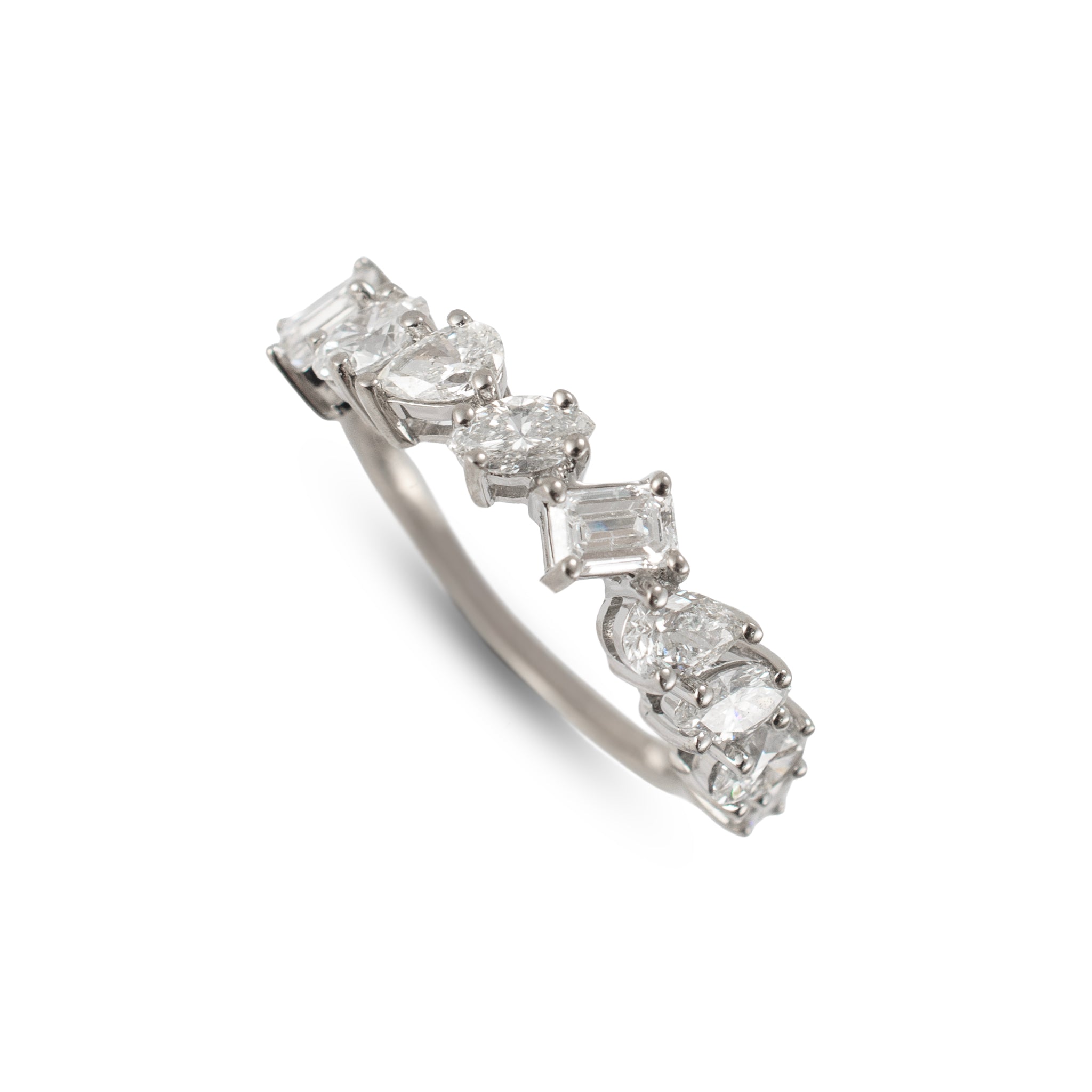 14K White Gold 1.52ctw Staggered Mixed Multi Shape Diamond Eternity Band Ring