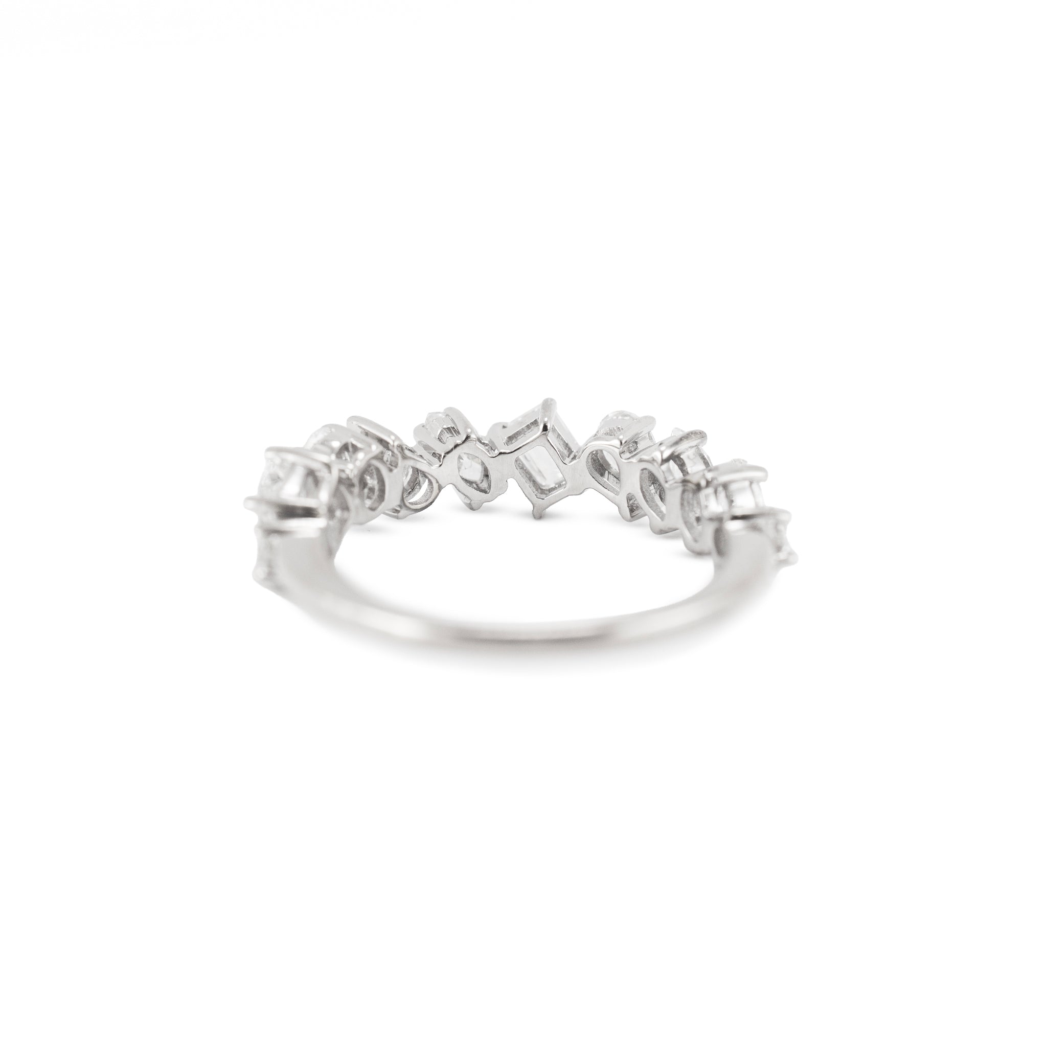 14K White Gold 1.52ctw Staggered Mixed Multi Shape Diamond Eternity Band Ring