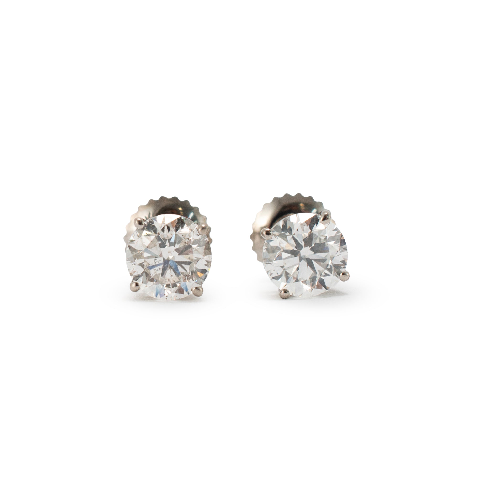 Unisex 14K White Gold 1.29ctw Round Diamond Screw Back Stud Earrings