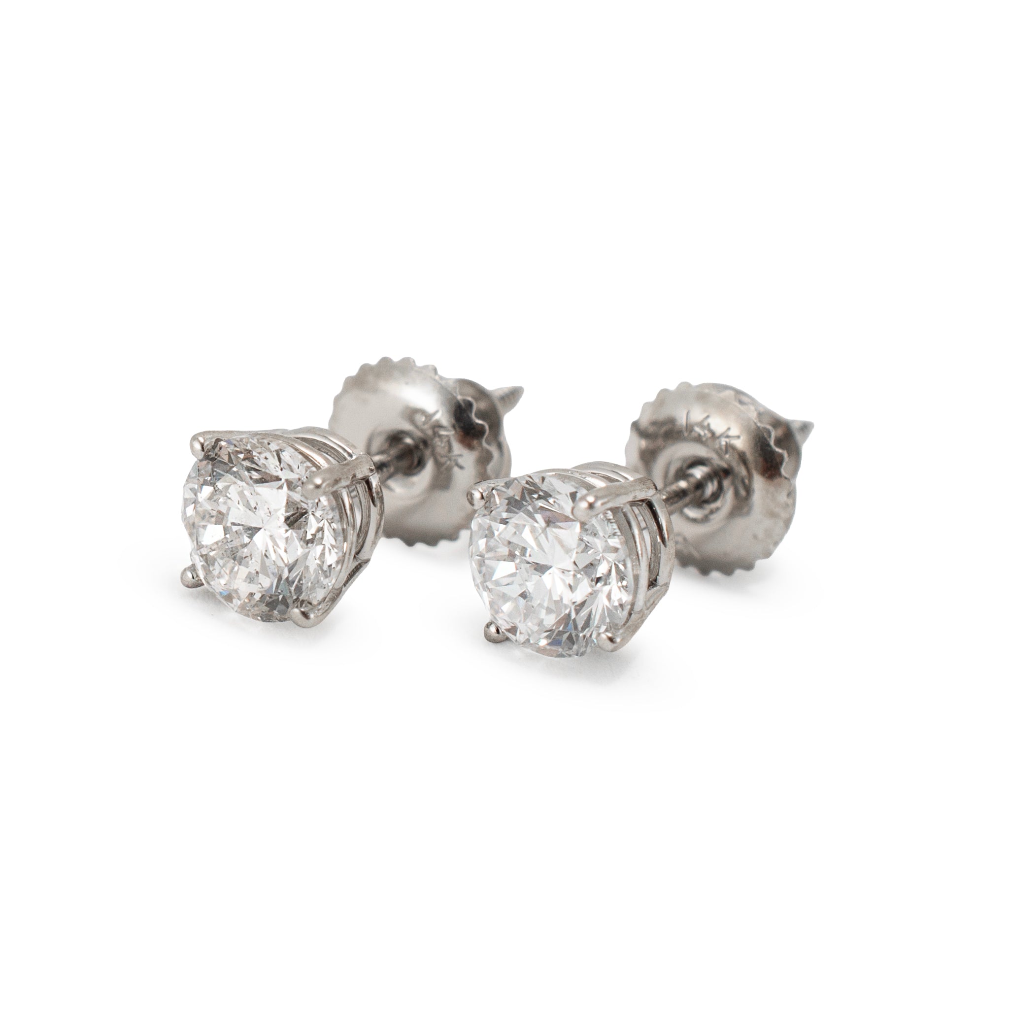 Unisex 14K White Gold 1.29ctw Round Diamond Screw Back Stud Earrings