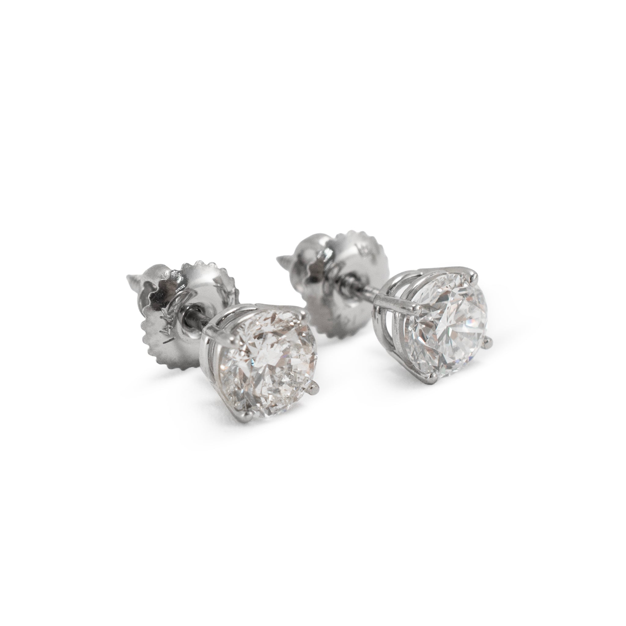Unisex 14K White Gold 1.29ctw Round Diamond Screw Back Stud Earrings