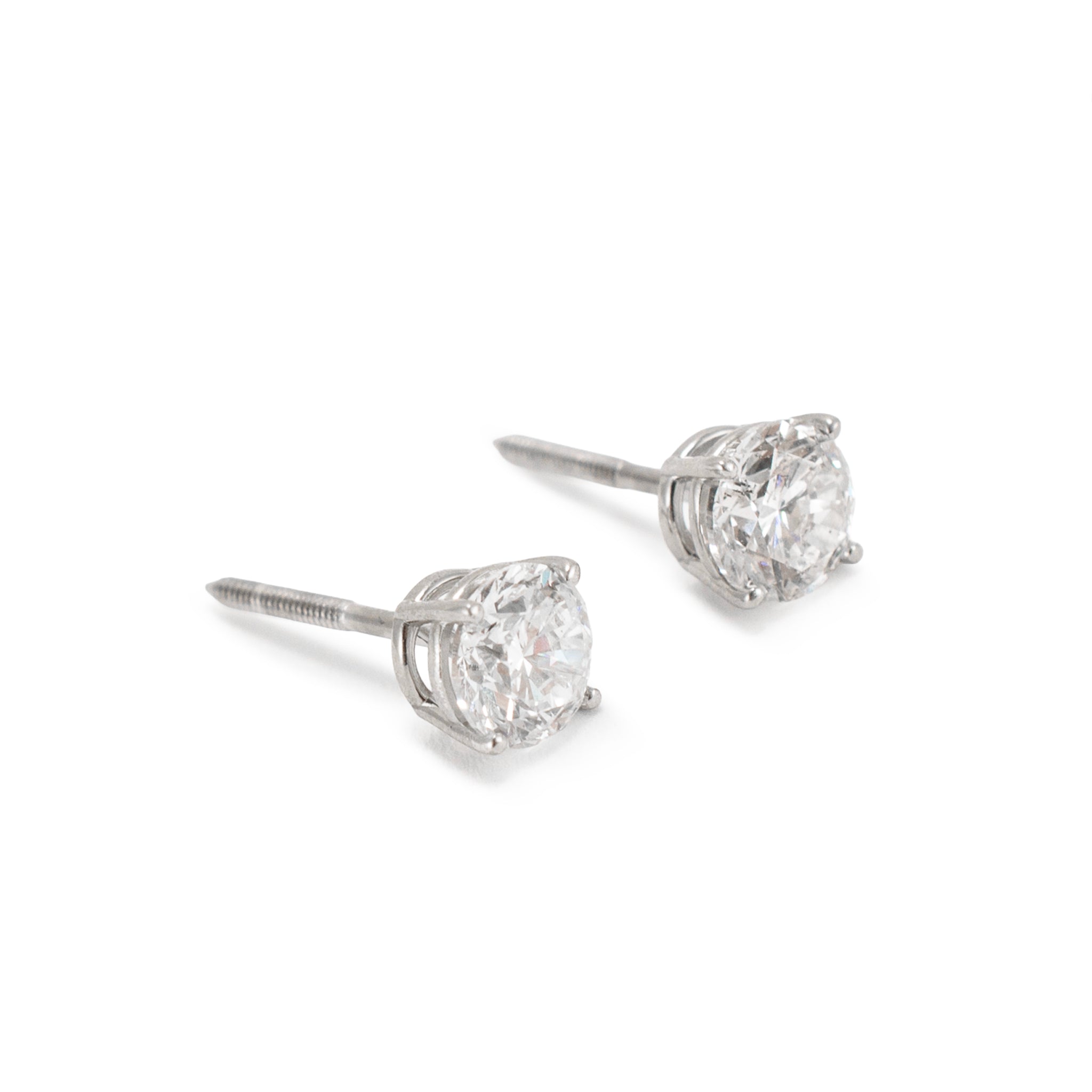 Unisex 14K White Gold 1.29ctw Round Diamond Screw Back Stud Earrings