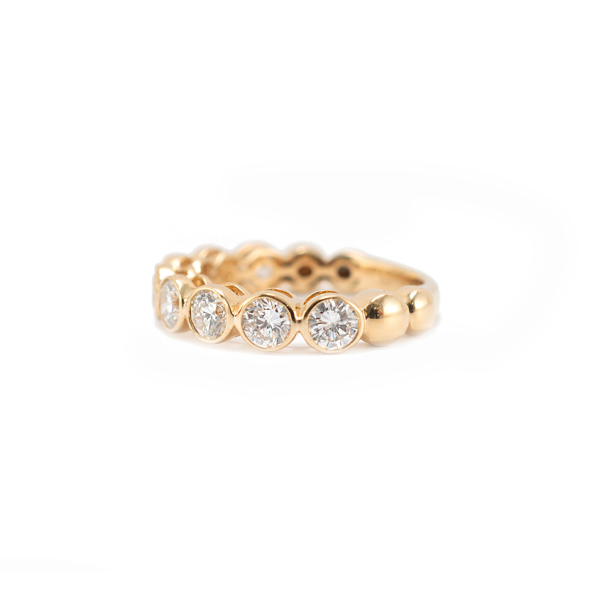 Ladies 18K Yellow Gold 1.50ctw Bezel Set Half Eternity Band Ring