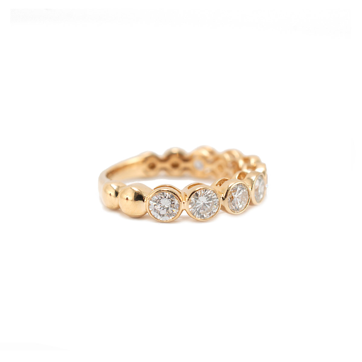 Ladies 18K Yellow Gold 1.50ctw Bezel Set Half Eternity Band Ring