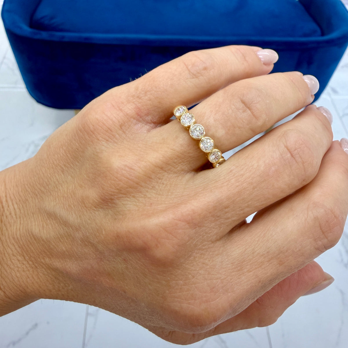 Ladies 18K Yellow Gold 1.50ctw Bezel Set Half Eternity Band Ring