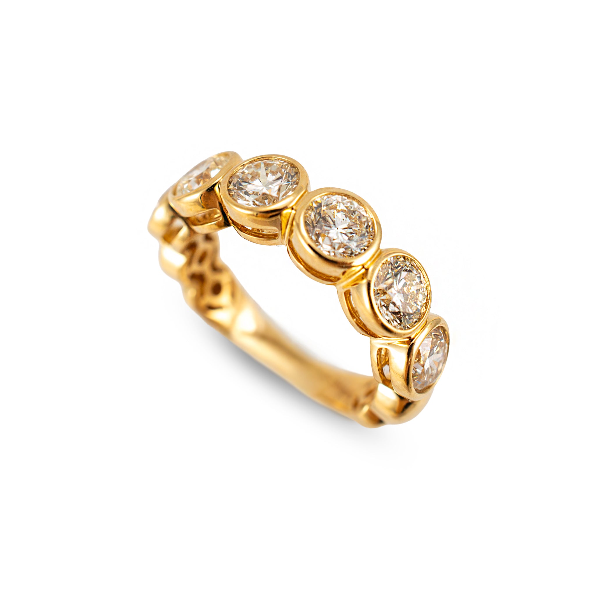 Ladies 18K Yellow Gold 3.05ctw Bezel Set Half Eternity Diamond Band Ring