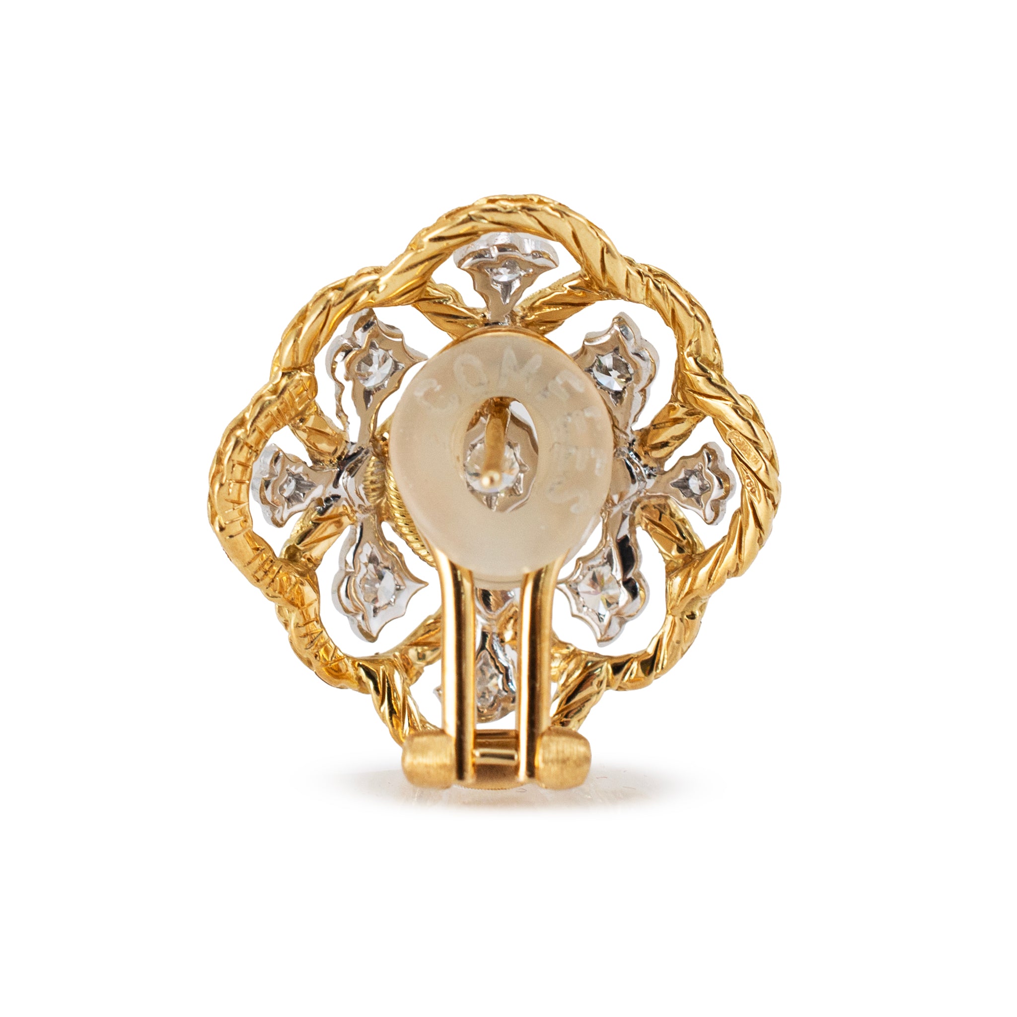 Vintage Buccellati Etoilee 18K Yellow & White Gold Diamond Rope Clip on Earrings