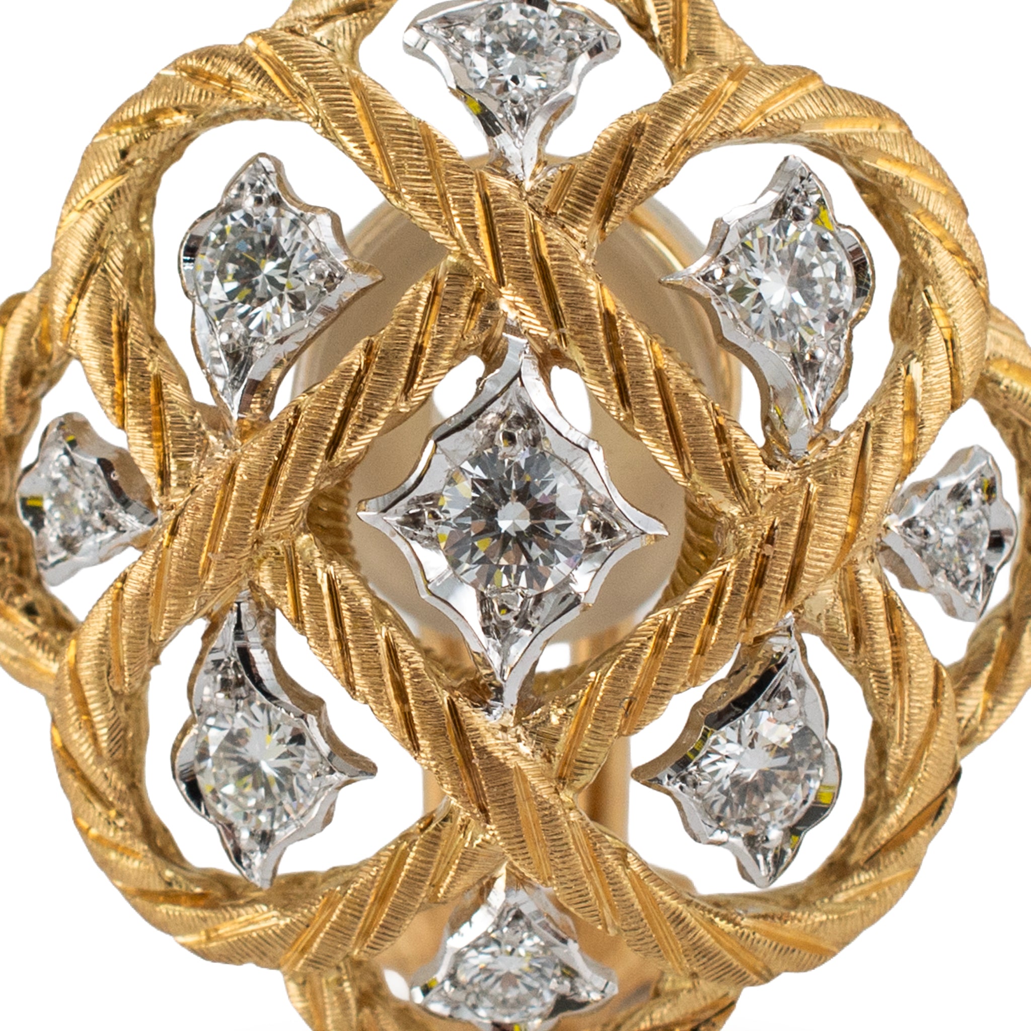 Vintage Buccellati Etoilee 18K Yellow & White Gold Diamond Rope Clip on Earrings