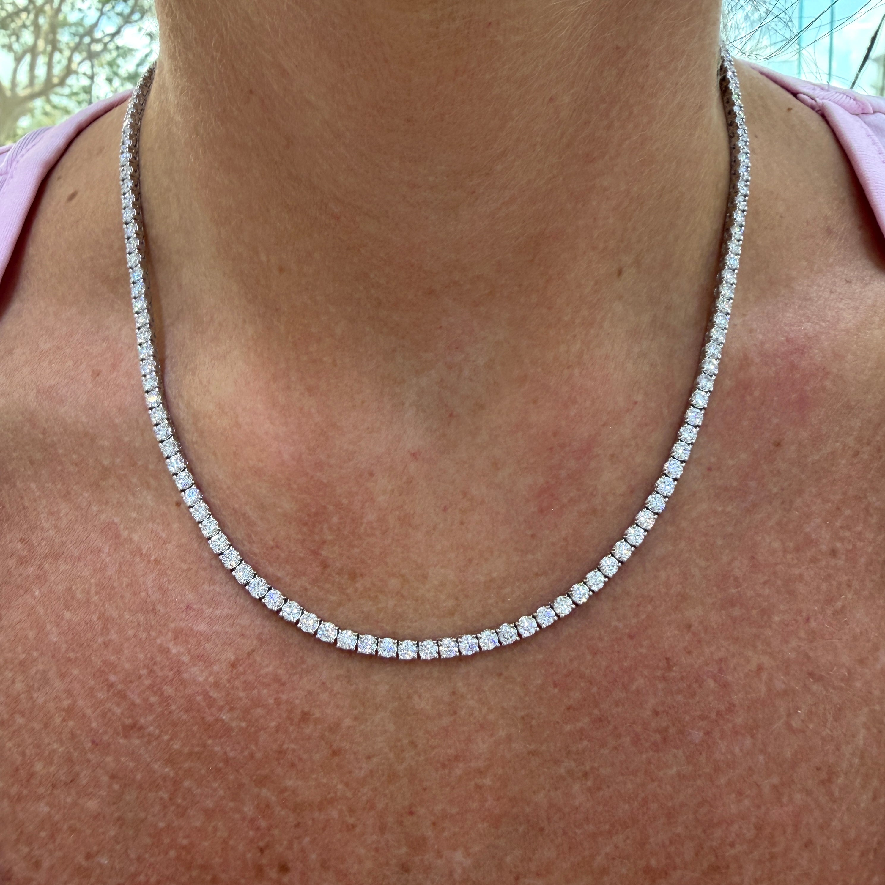 14K White Gold 4-Prong 9.83ctw Lab Grown Diamond Tennis Chain Necklace
