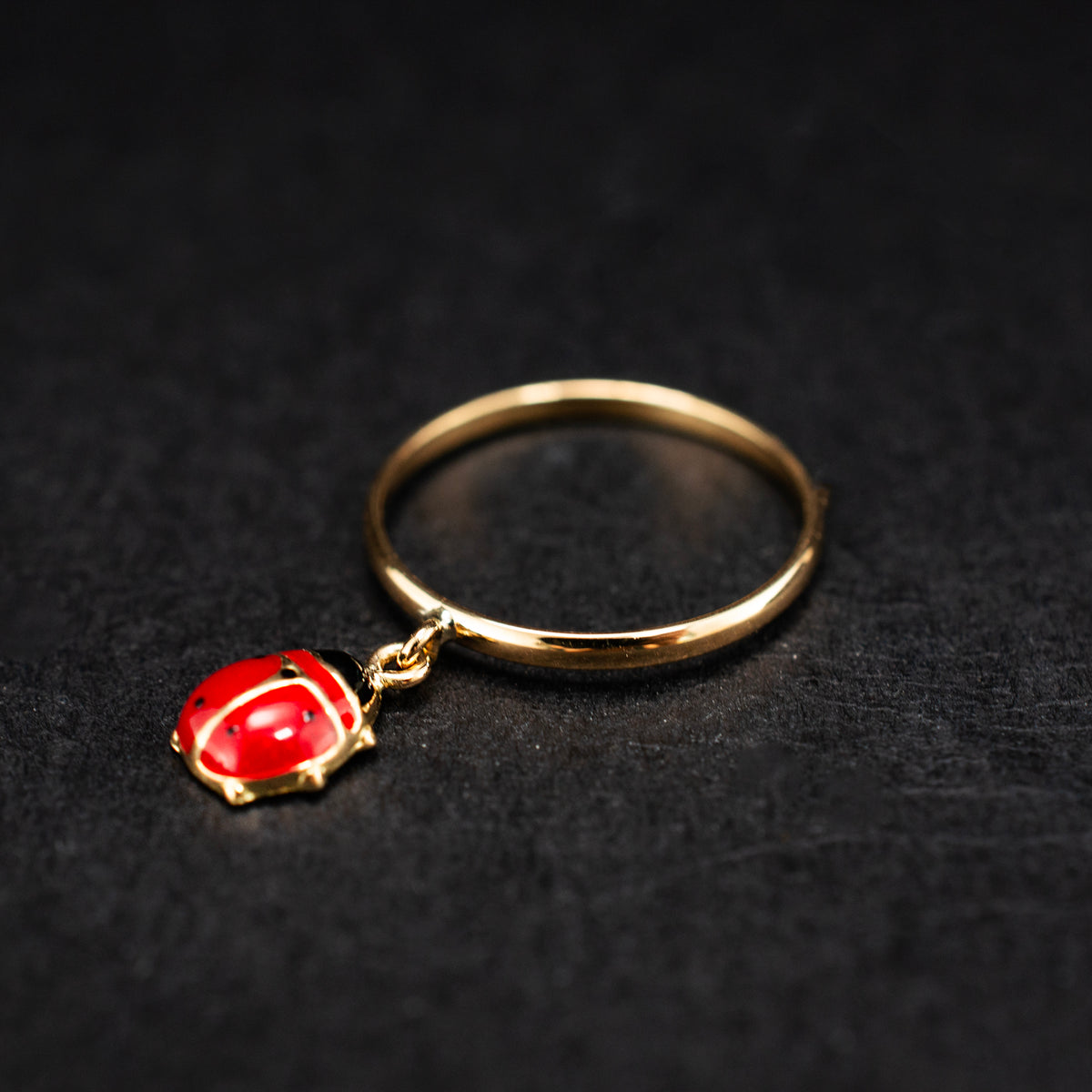 Vintage Lady Bug 18K Yellow Gold Charm Ring 0.87g 4" 453649 available at DJP Jewelers & Luxury Buyers
