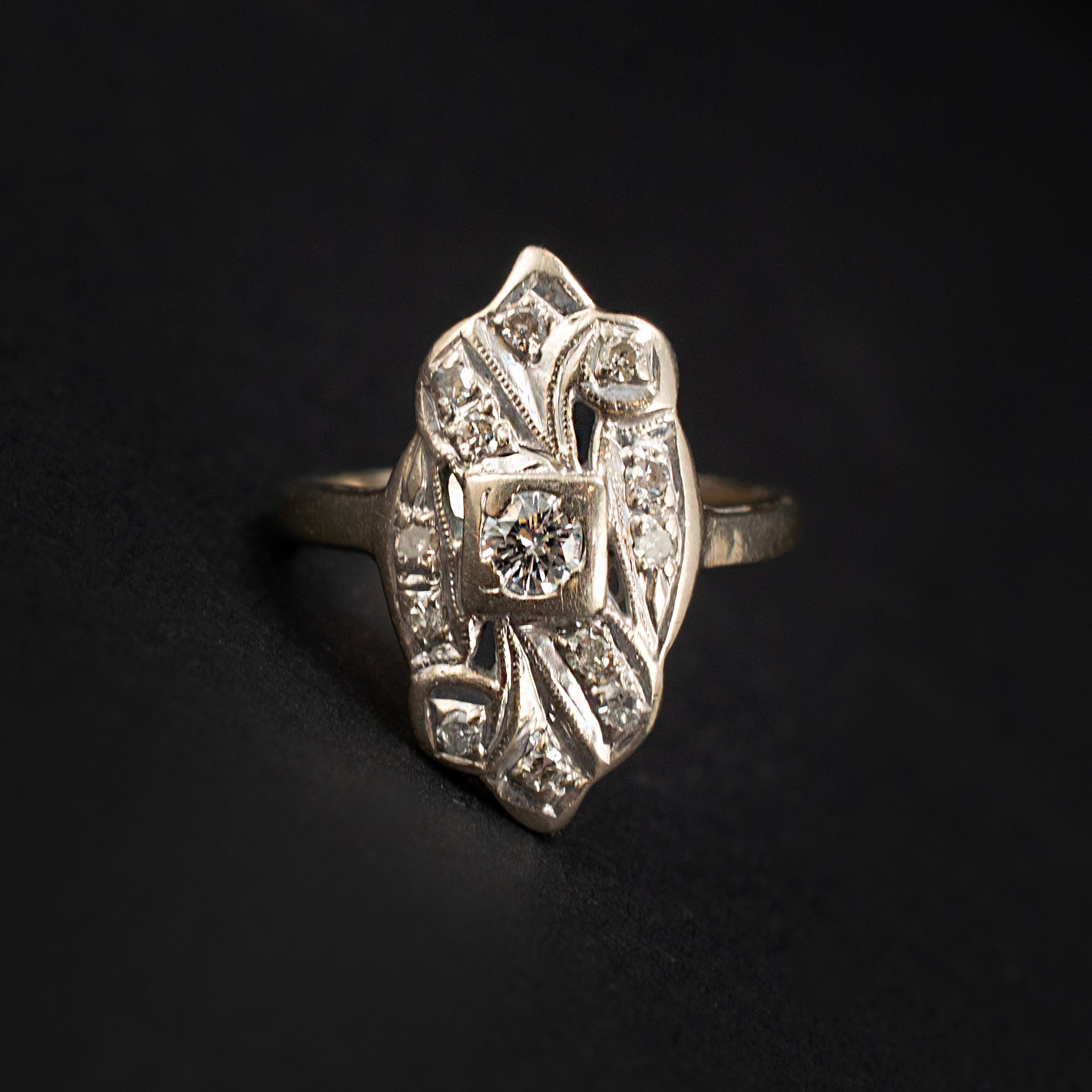 Cocktail & Statement Ring 0.22ct Diamond Filigree 14K White Gold Vintage 453984 available at DJP Jewelers & Luxury Buyers