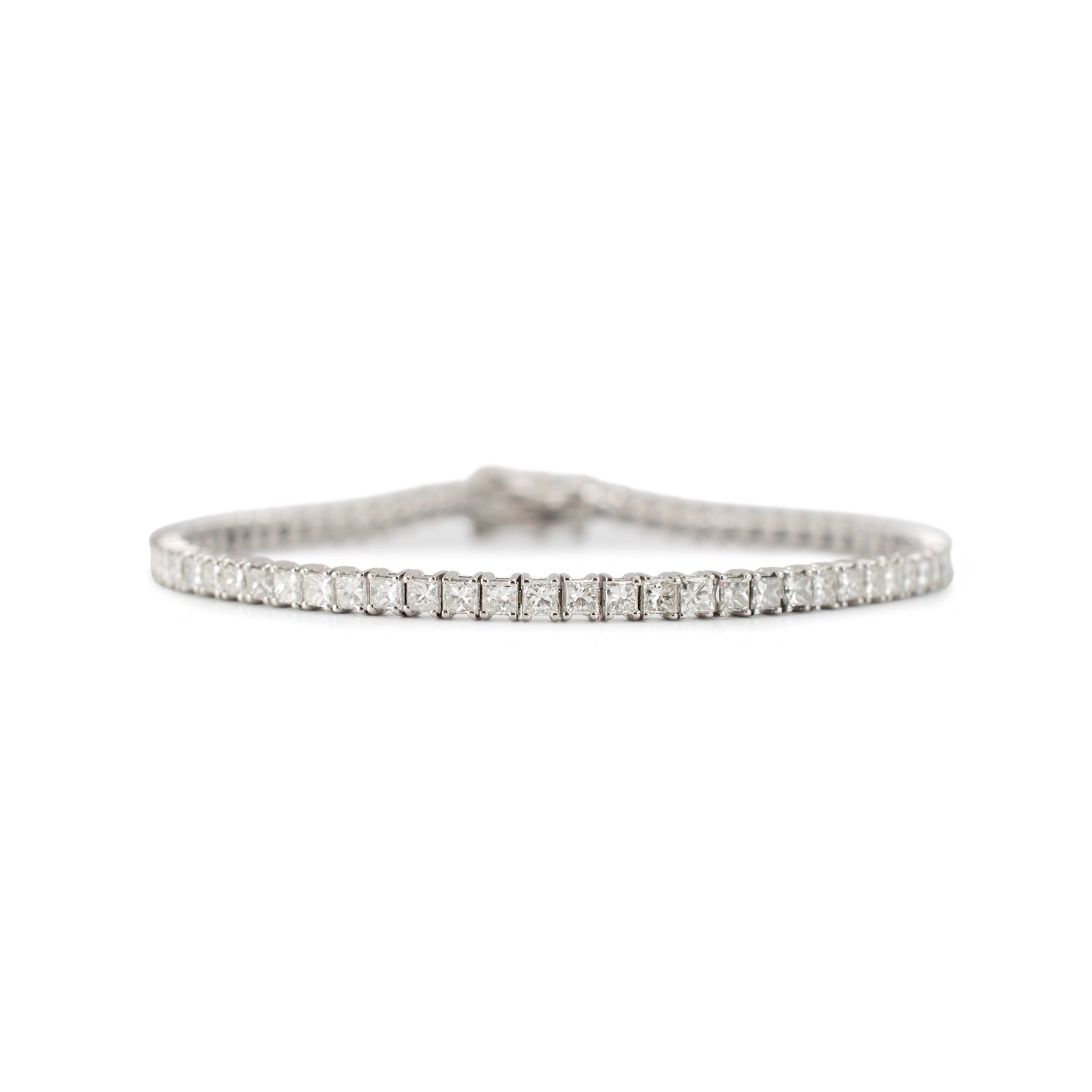 Ladies 18K White Gold 5.84ct Princess Cut Diamond Tennis Bracelet