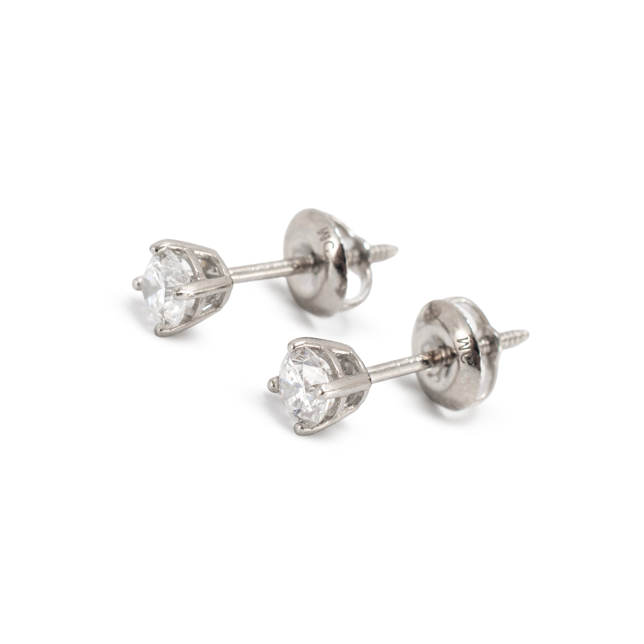 Unisex 14K White Gold 0.44ctw Lab Grown Diamond Screw Back Petite Stud Earrings