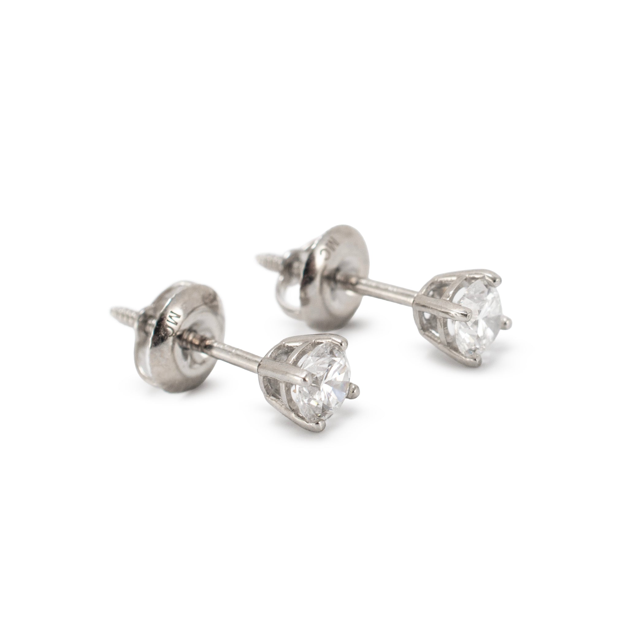 Unisex 14K White Gold 0.44ctw Lab Grown Diamond Screw Back Petite Stud Earrings