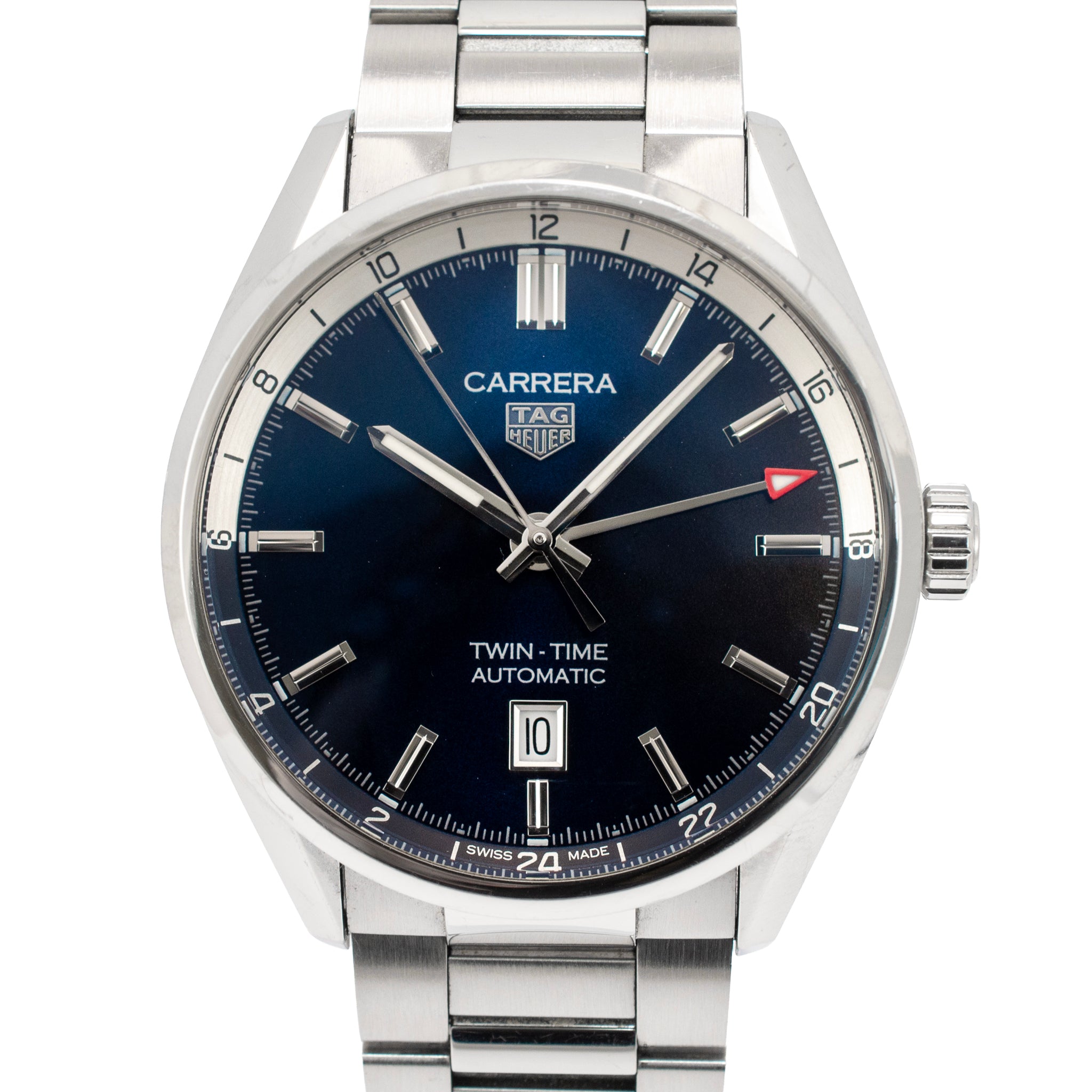 Tag Heuer Carrera Calibre 7 41MM wbn201a Twin Time Steel Automatic Watch