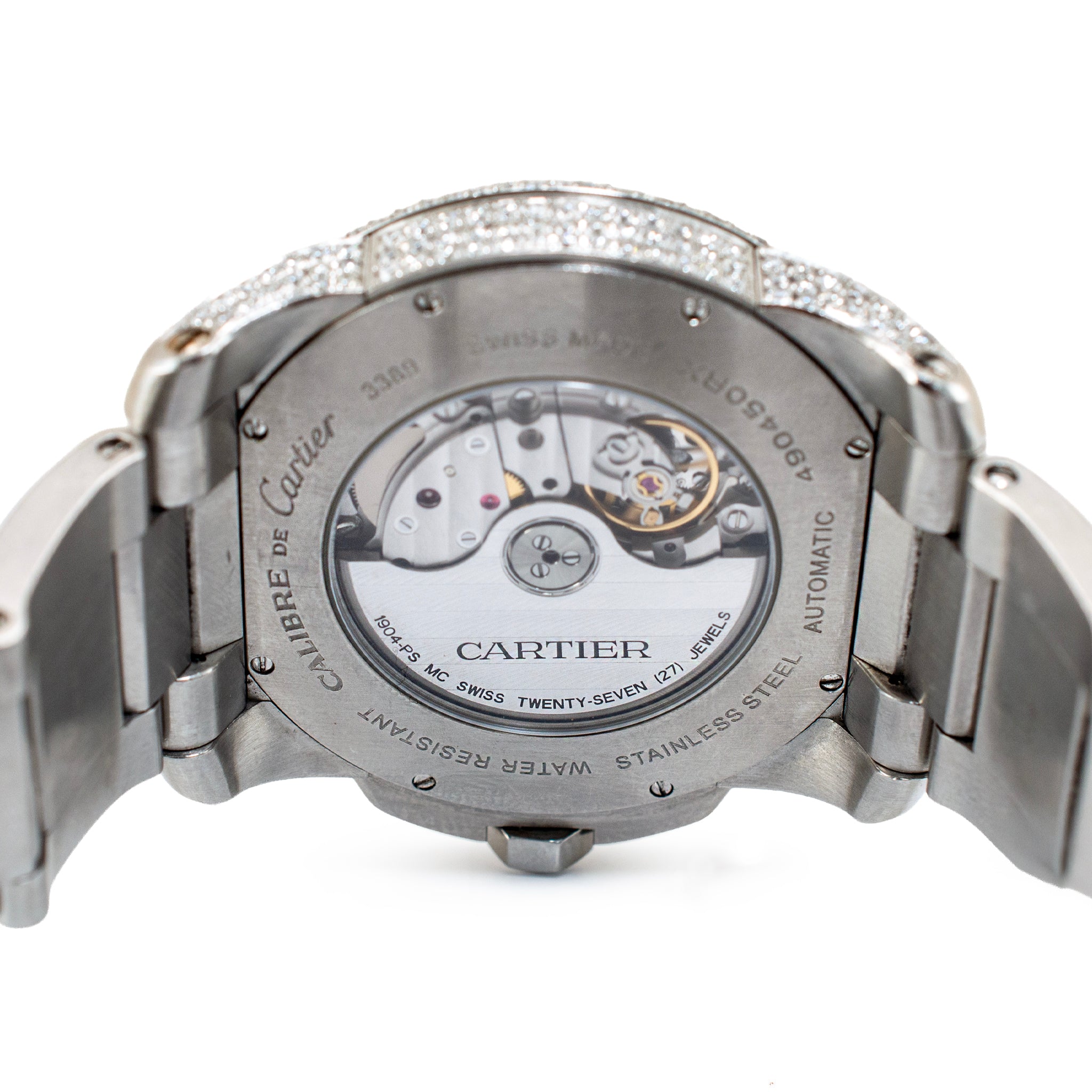 Cartier Calibre de Cartier 42MM 3389 / W7100015 Iced Out Diamond Steel Watch