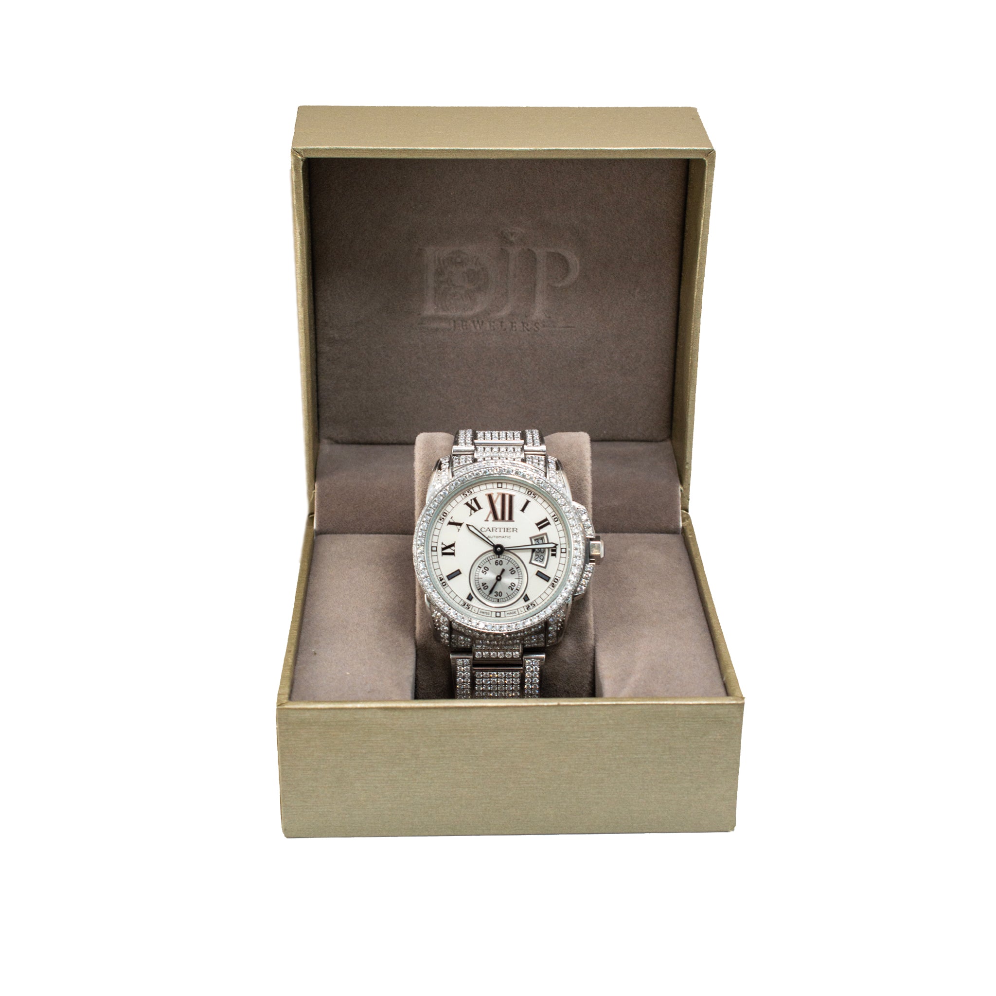 Cartier Calibre de Cartier 42MM 3389 / W7100015 Iced Out Diamond Steel Watch