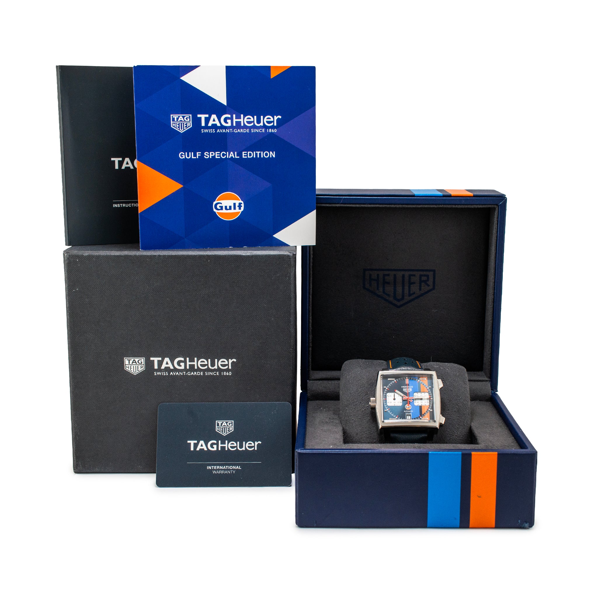 Tag Heuer Monaco Gulf 39MM CAW211R.FC6401 Orange Blue Chrono Automatic Watch