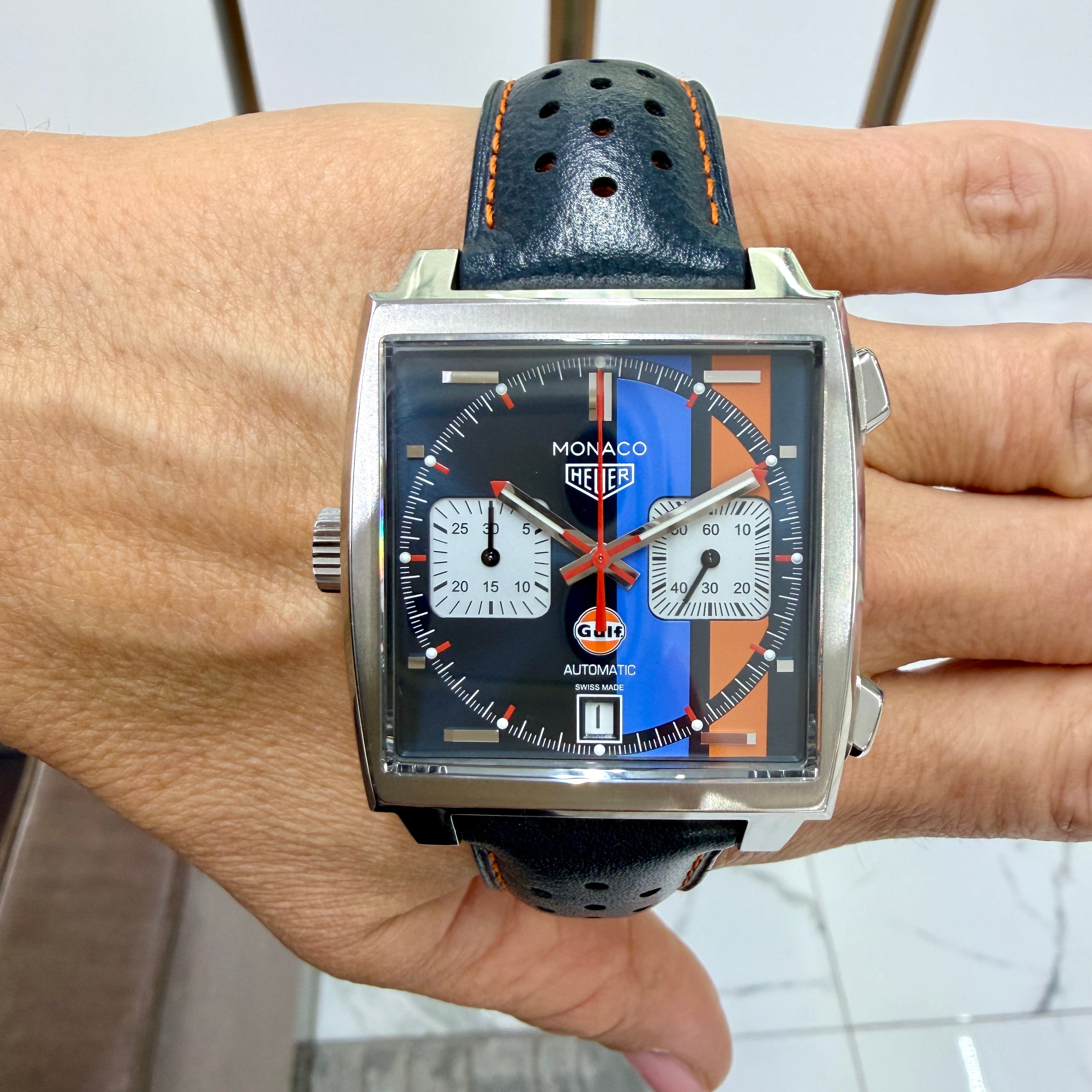 Tag Heuer Monaco Gulf 39MM CAW211R.FC6401 Orange Blue Chrono Automatic Watch