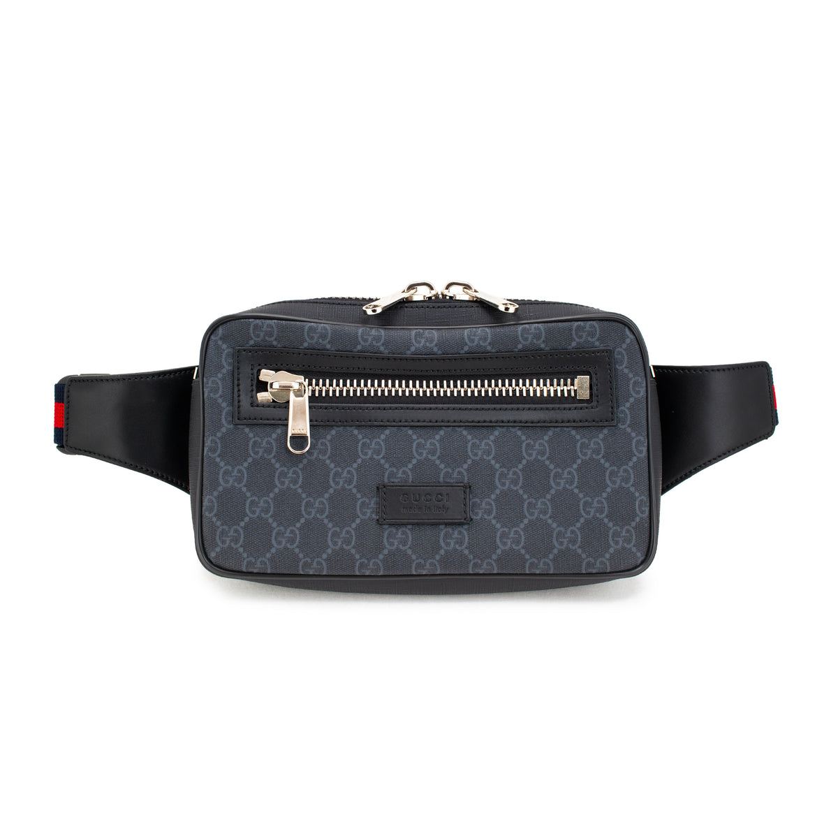 Gucci Gg Supreme Black Grey Coated Canvas Web Belt Bag