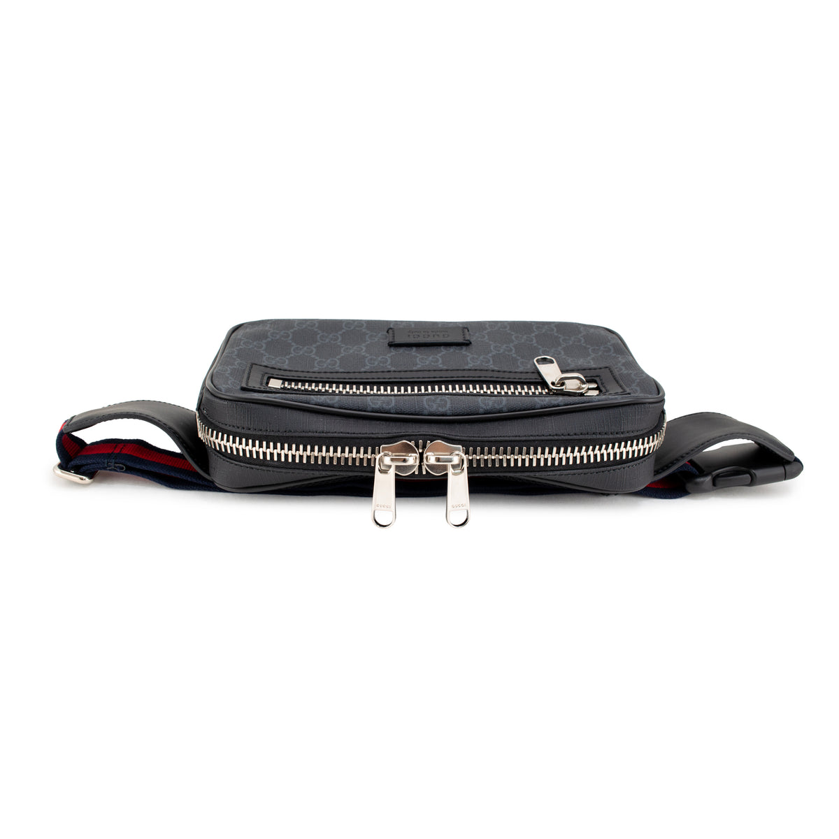 Gucci Gg Supreme Black Grey Coated Canvas Web Belt Bag