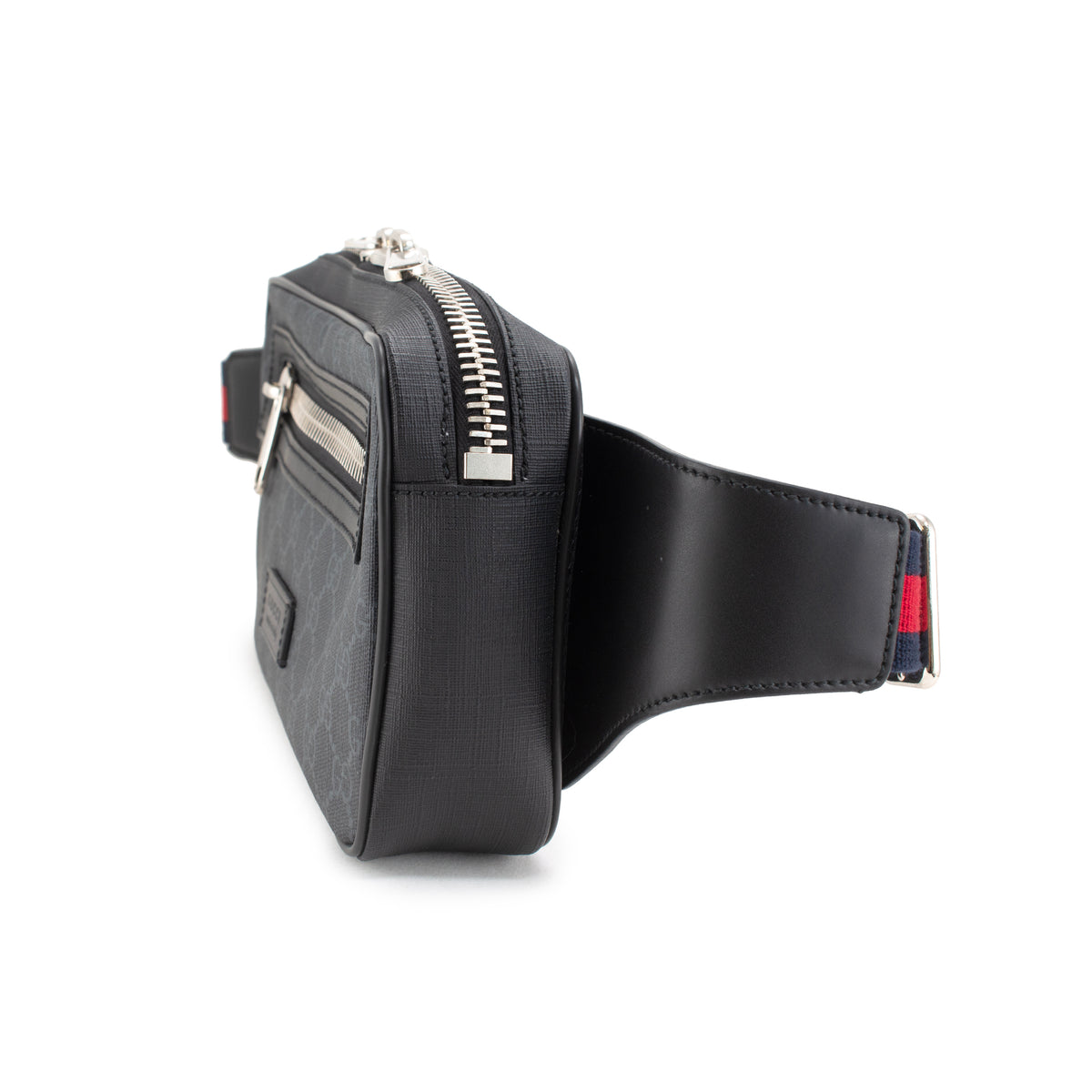 Gucci Gg Supreme Black Grey Coated Canvas Web Belt Bag