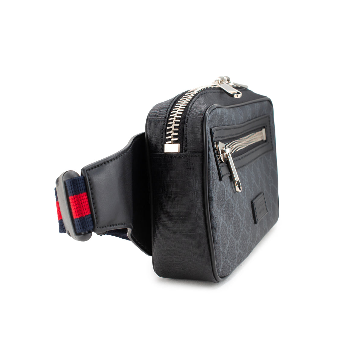 Gucci Gg Supreme Black Grey Coated Canvas Web Belt Bag