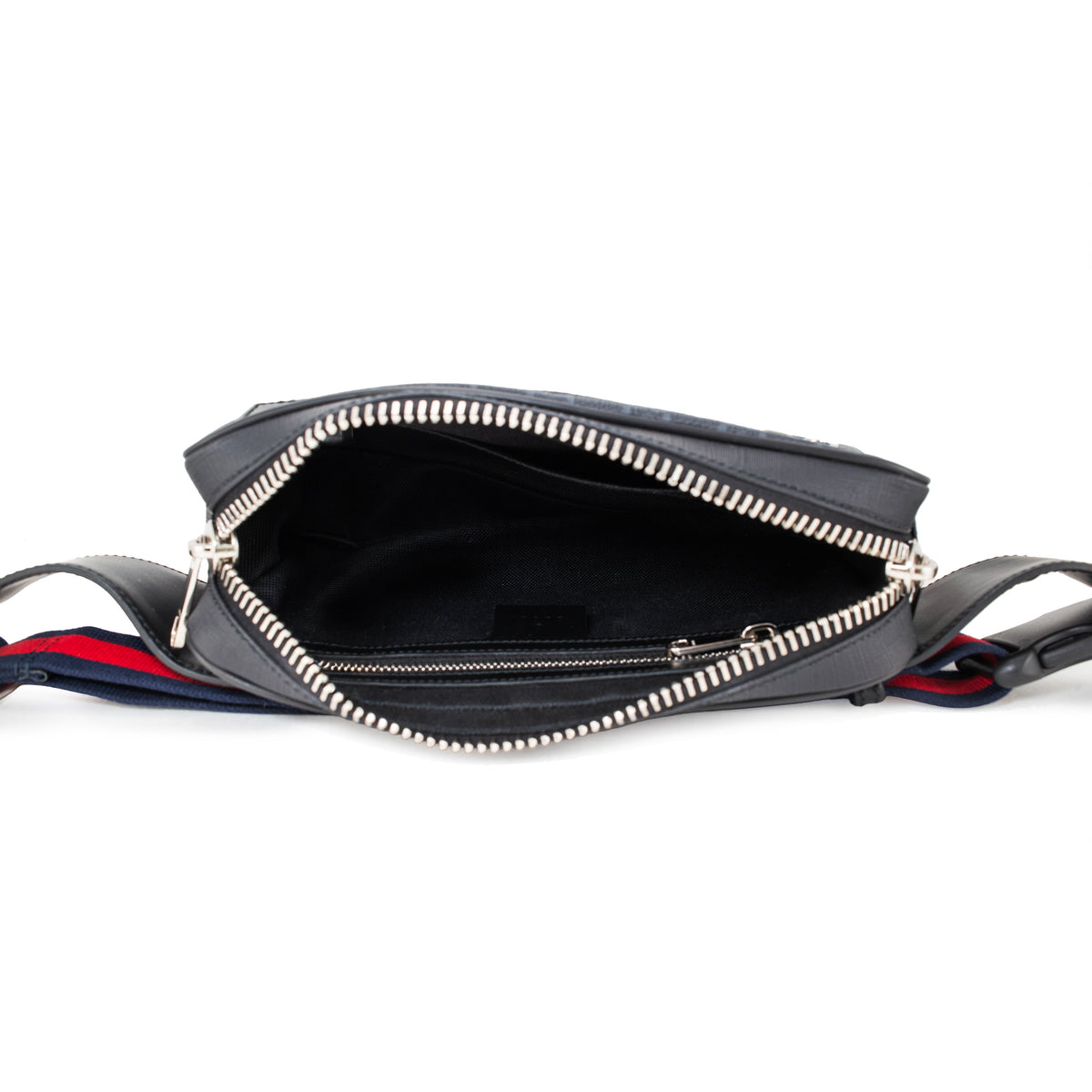 Gucci Gg Supreme Black Grey Coated Canvas Web Belt Bag