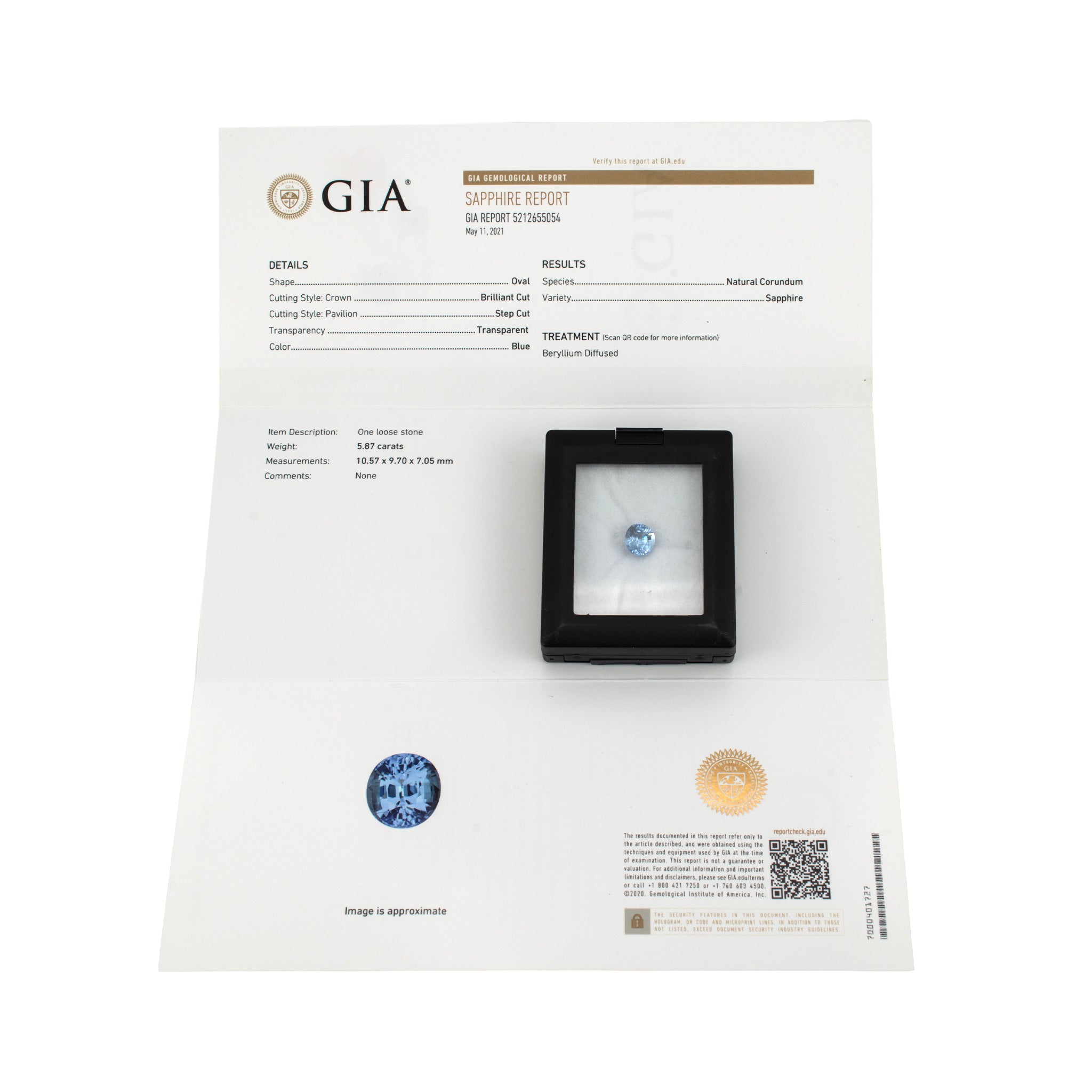 Natural 5.87ct Gia Oval Shape Cut Blue Loose Sapphire