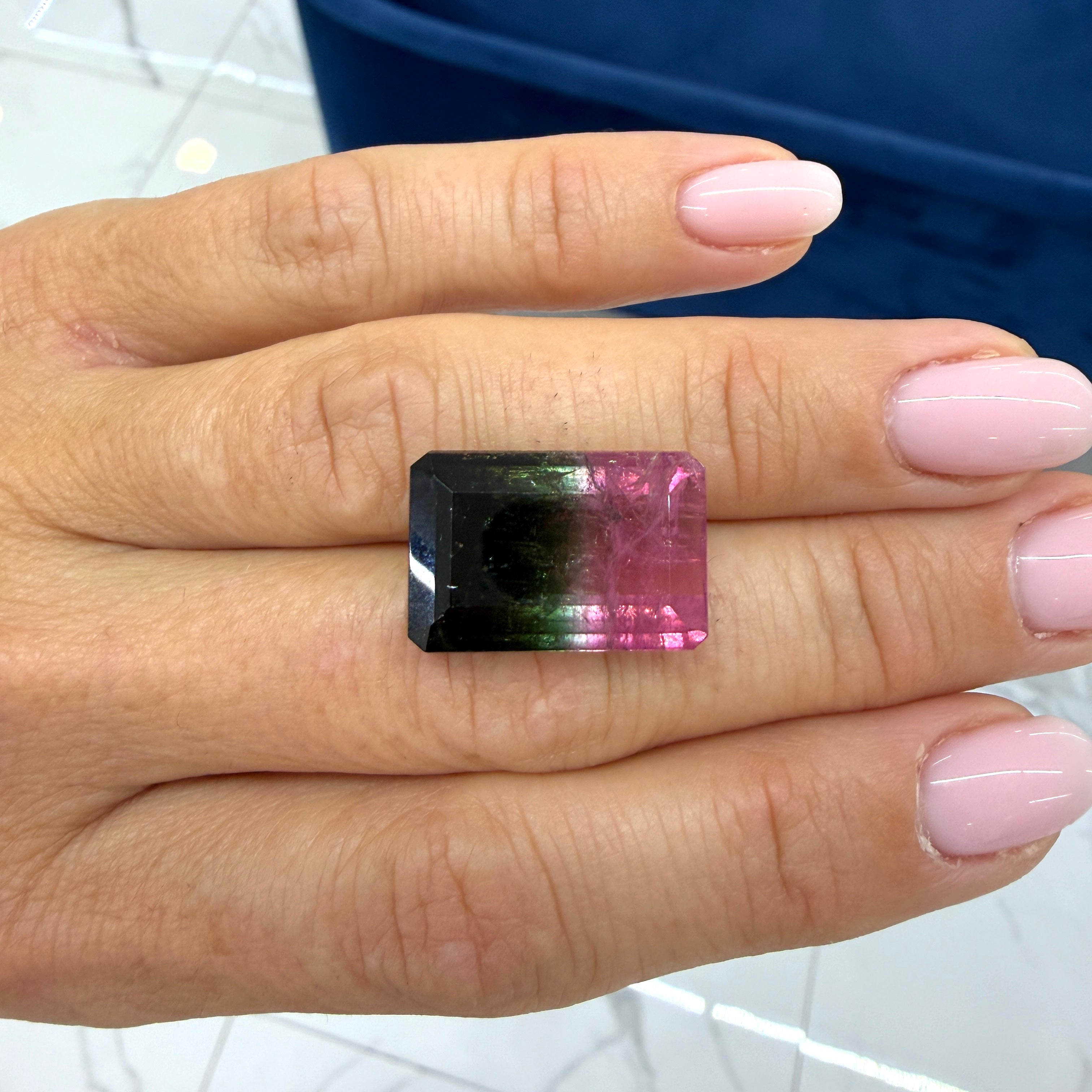 Natural 21.98ct Gia Emerald Cut Shape Zoned Green Pink Loose Tourmaline