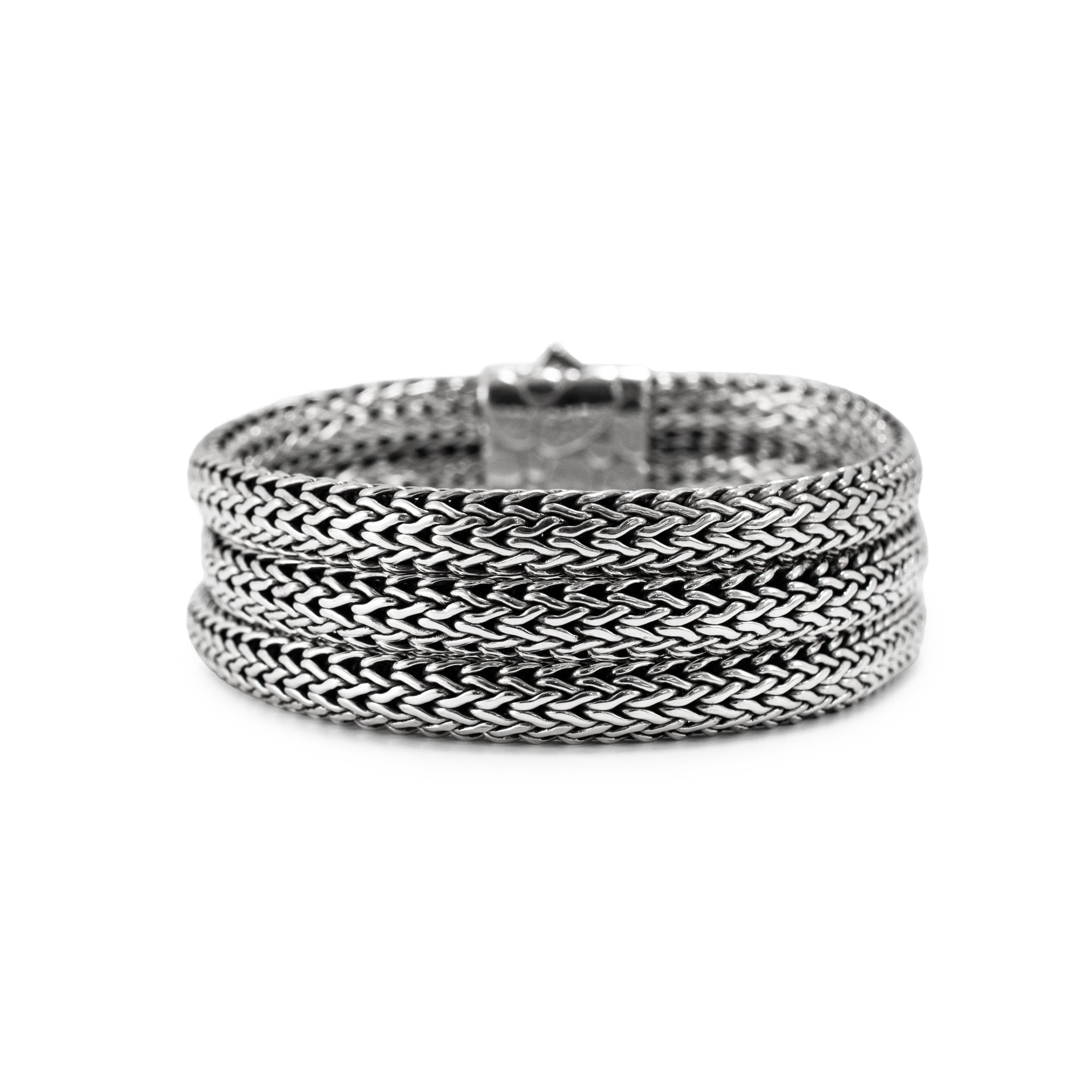 Unisex Retired John Hardy Sterling Silver Woven Chain Pusher Clasp Link Bracelet
